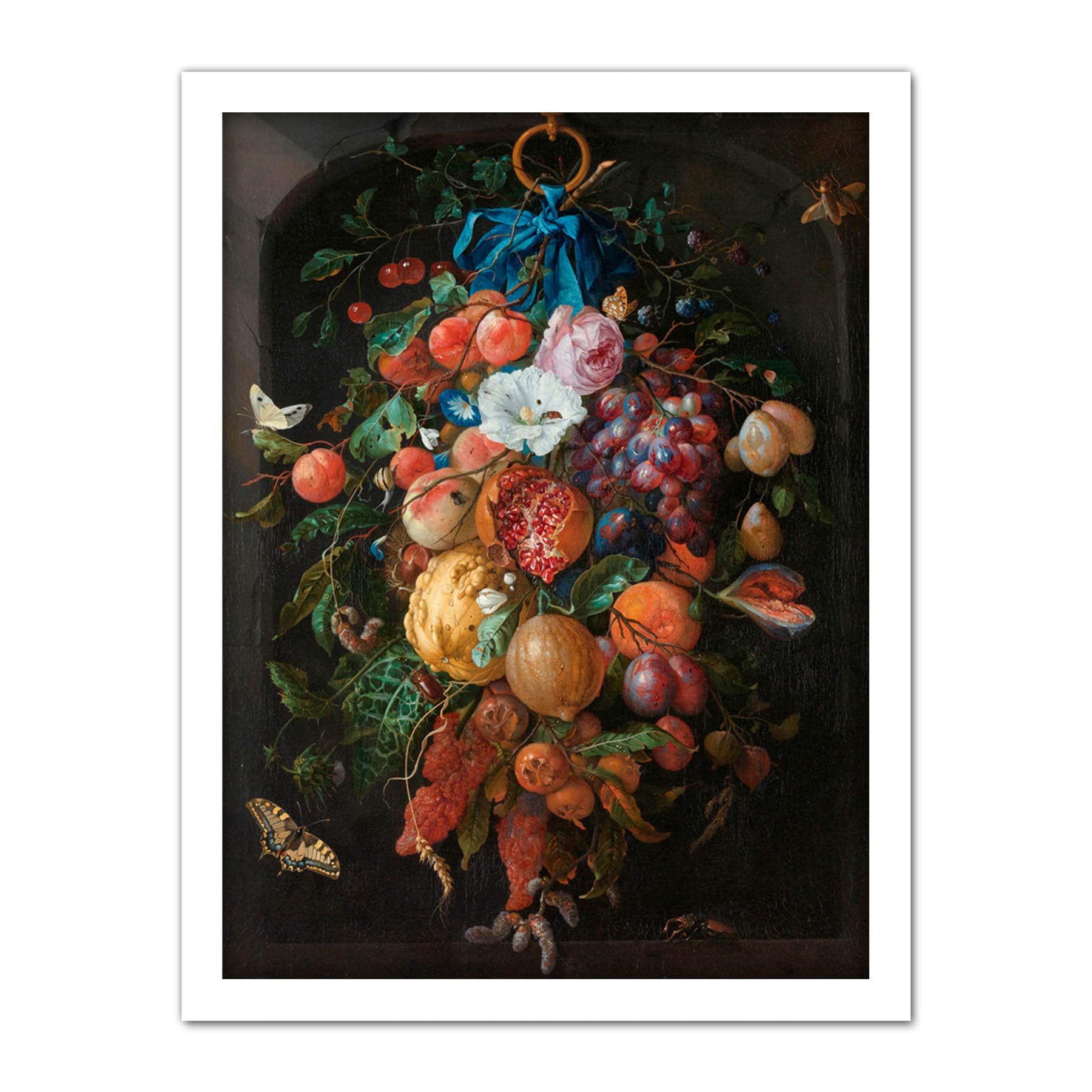 Artery8 De Heem Still Life Festoon Of Fruit And Flowers Artwork Framed Wall Art Print 18X24 Inch