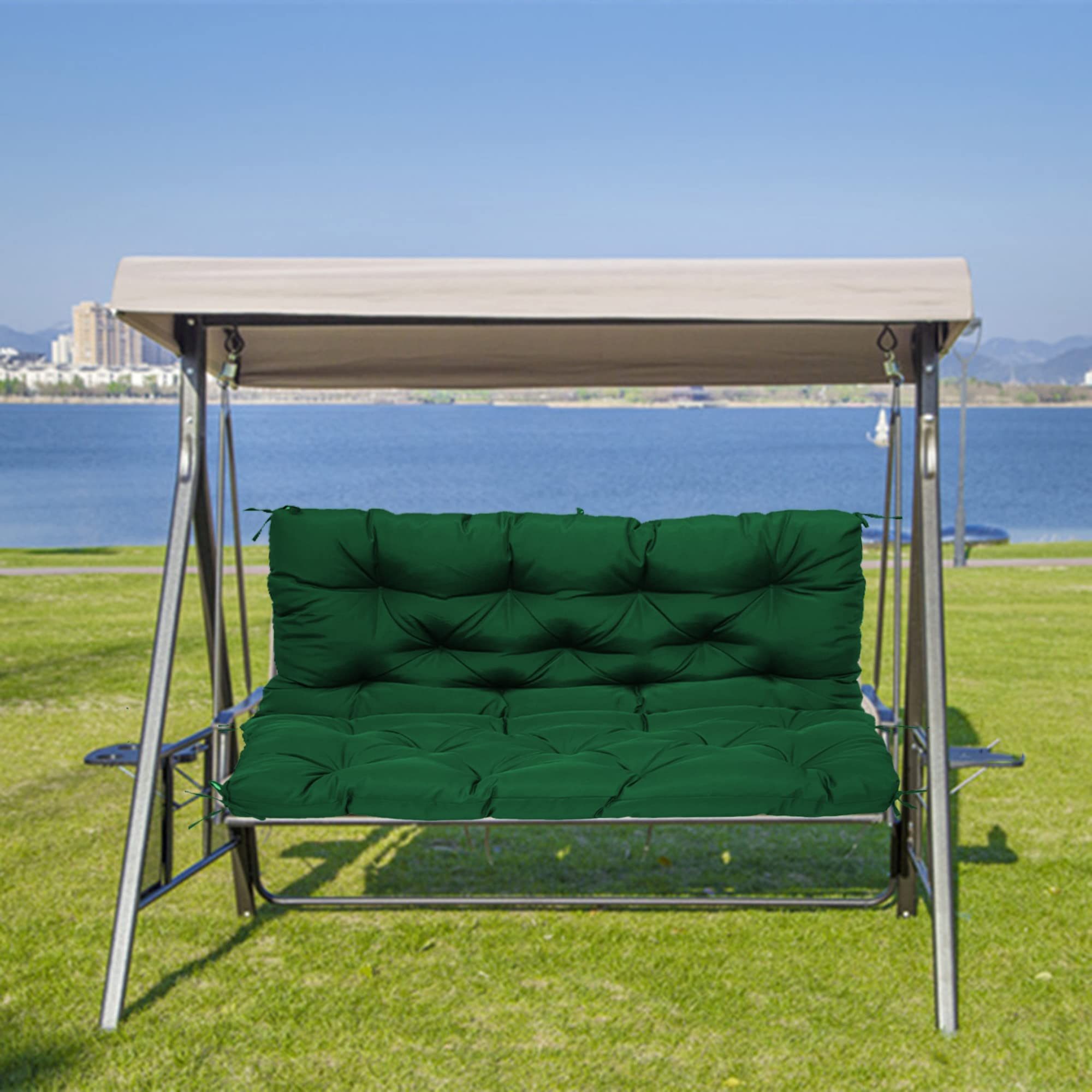 Cuscini di ricambio per dondolo da giardino con schienale, lavabili, per mobili da giardino a 2 o 3 posti, cuscino per sedia a dondolo 150 x 100 x 10 cm, verde