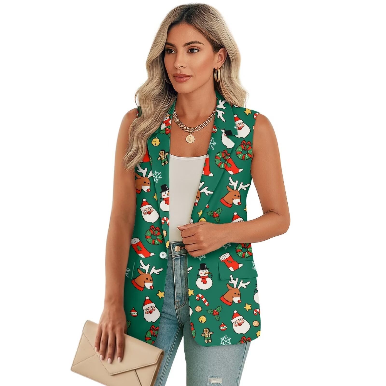 Womens Suit Vest V Neck Sleeveless Waistcoat Vest for Women Loose Womens Suit Jacket with Pockets