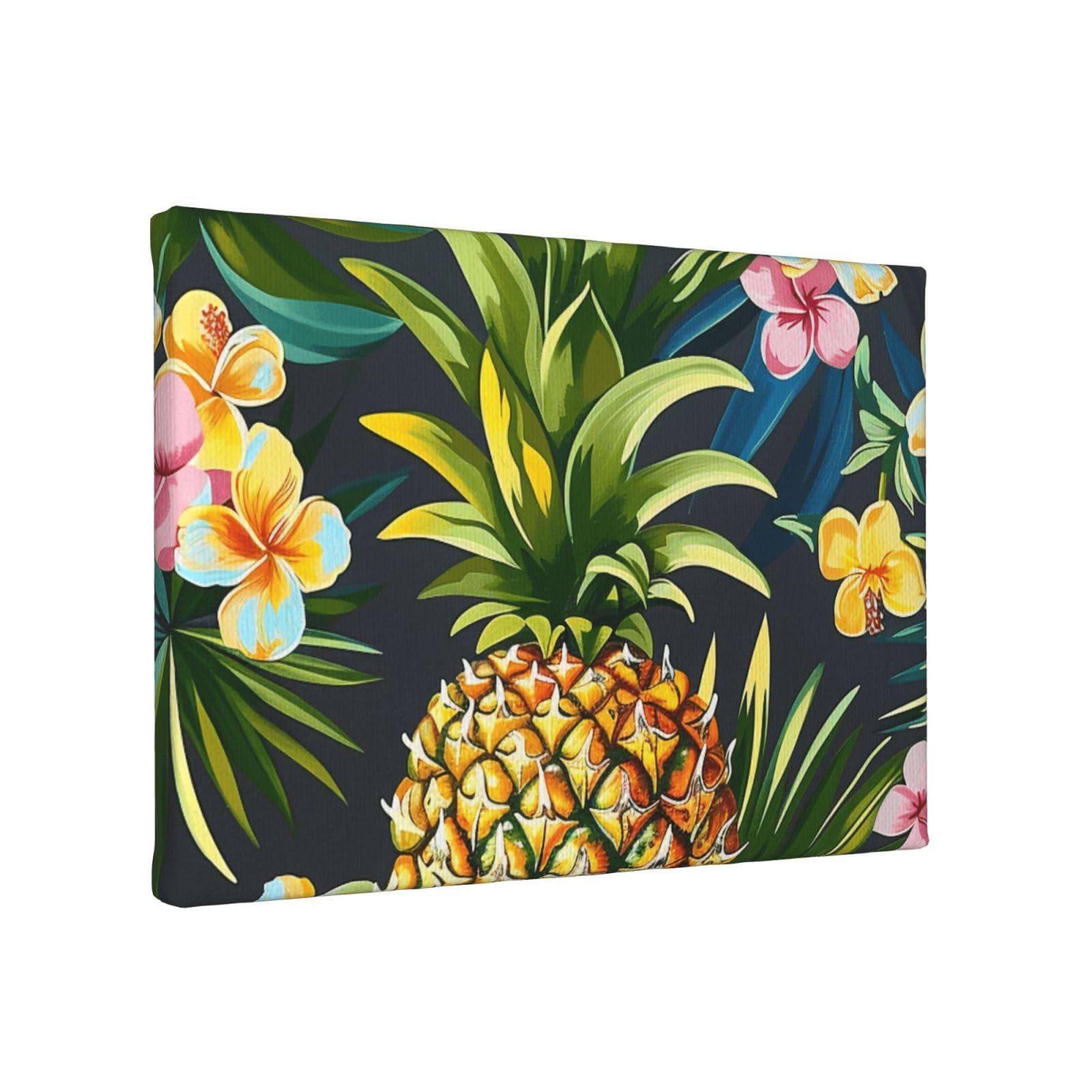 YKLJG Tropical Pineapple Hawaiian Printed Wall Art Canvas Painting 30x20 CM Wooden Framed Picture Painting Artwork Prints for Bedroom Kitchen Home Office Decor