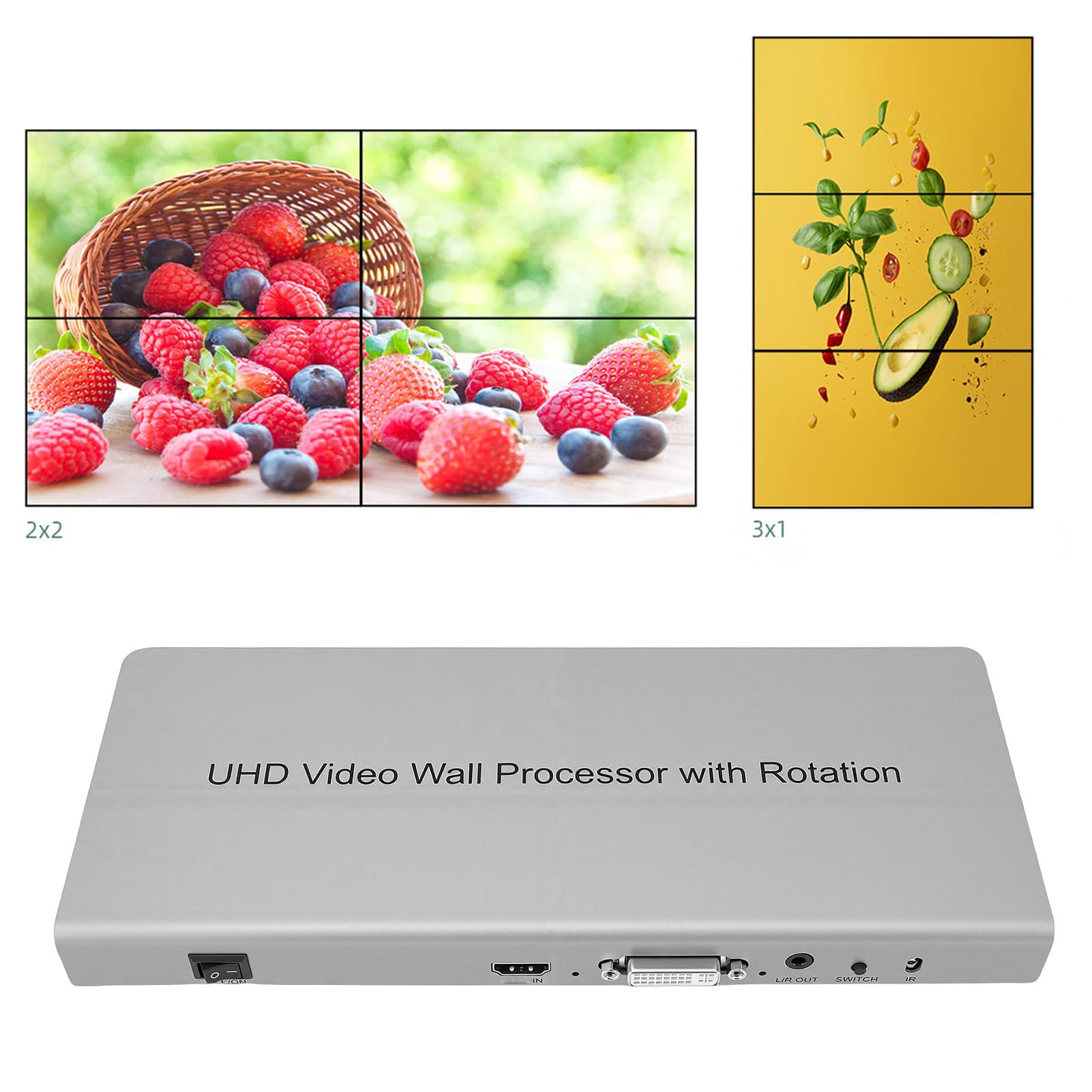 Cuifati Controlador de Pared de Video 4K, Multivisor con 8 Modos de Visualización para Consola de Juegos de Cámara de Seguridad, Rotación de 90° 180° 270°, Extracción de RS232 para TV (Enchufe de la
