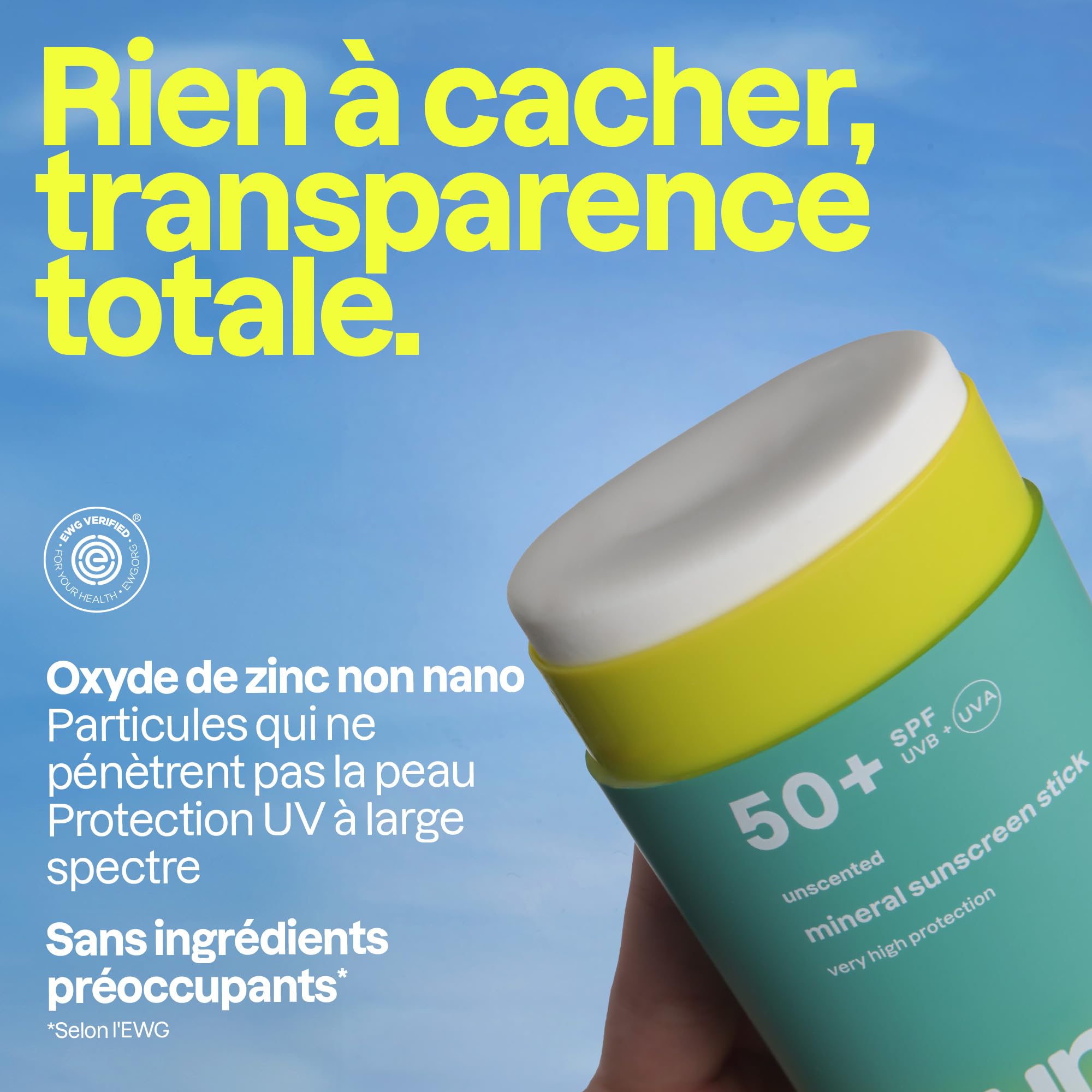 ATTITUDE Crème Solaire Minérale SPF 50, Large Spectre à l’Oxyde de Zinc, Vérifié EWG, Non Nano, Léger pour Visage et Corps, Végan, Sans Odeur, 60 g