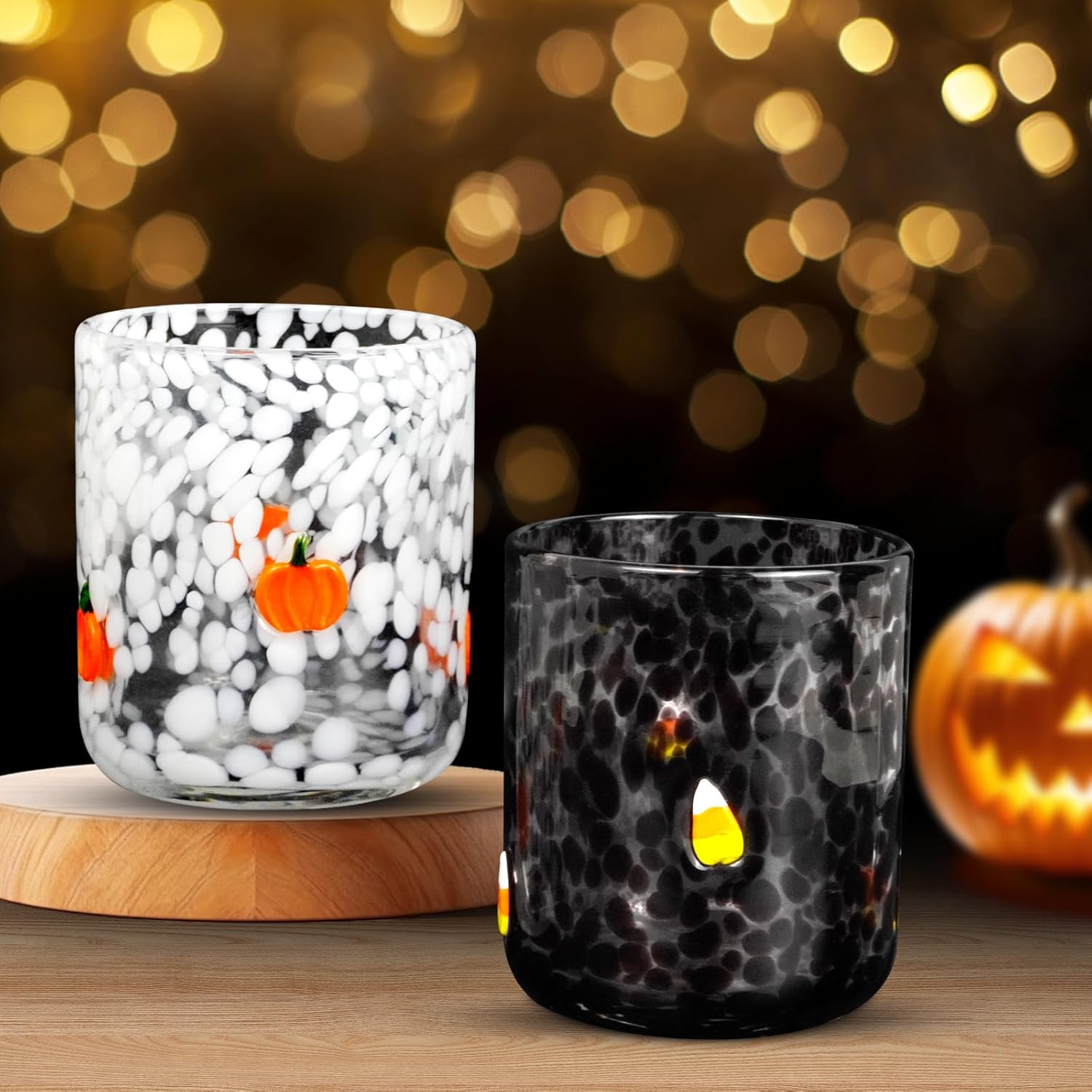 2 Pcs Halloween Icon Juice Glasses, 14oz Icon Stemless Drinking Glasses Set, Ideal for Gift & Halloween Party Drinkware (Pumpkin & Candy Corn) - Image 5