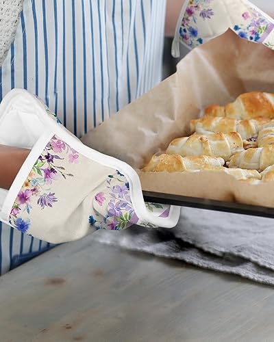 Miniatura 6 de Watercolor Flower 5Pcs Pot Holders for Kitchen,Non Slip & Heat Insulation Terry Cloth Potholder Set with Pocket,Thick Hot Pad Oven Mitts Trivet