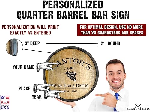 Vista 56 de THOUSAND OAKS BARREL CO. Personaliza el letrero de un cuarto de barril con cócteles de gato negro, barril de vino hecho de madera de roble de alta