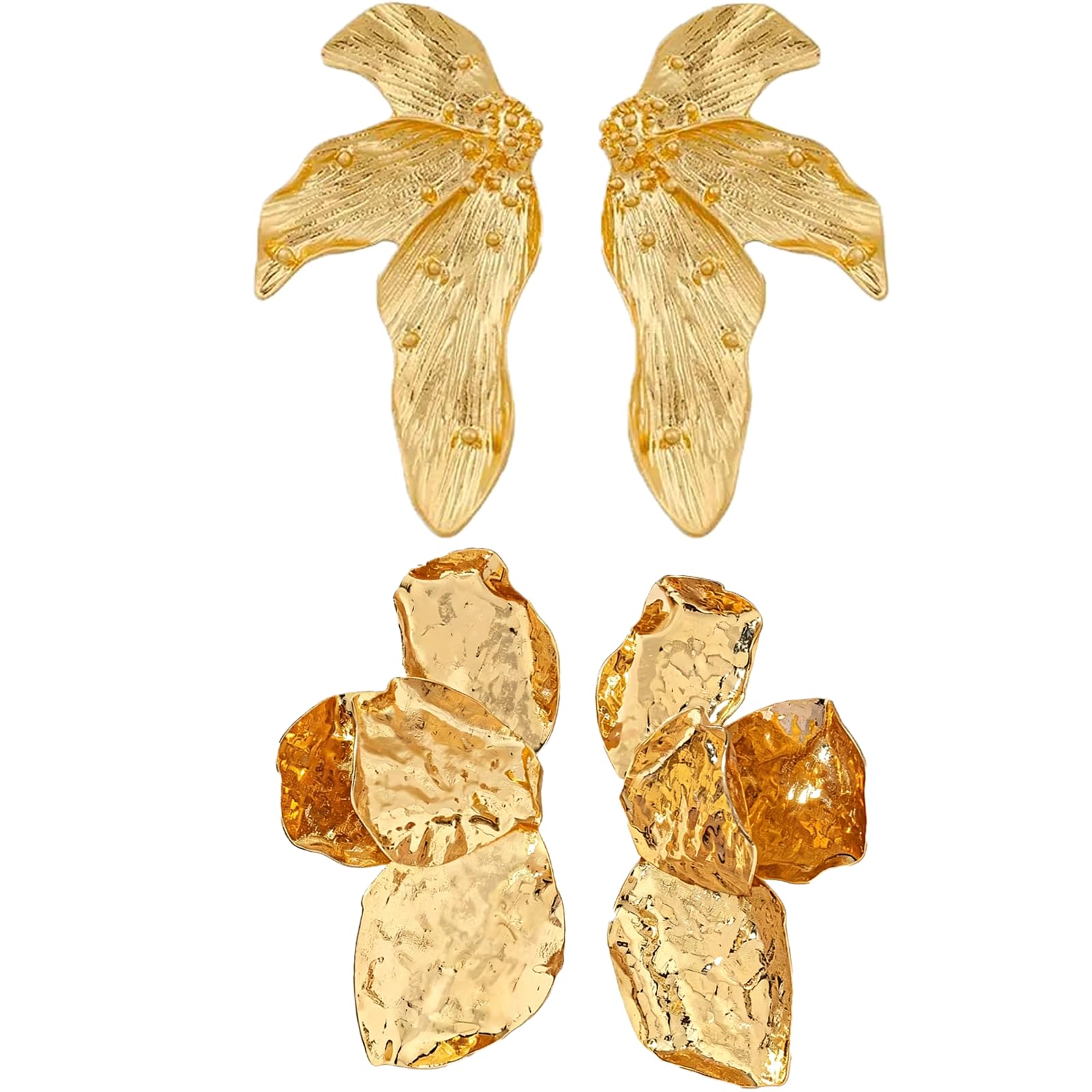 Gold Earrings for Women, 2 Piece Leaf Design Ear Studs, KC Gold Plated Jewelry Set, Fashion Accessories for Daily Wear, Elegant Gift for Ladies, N-095 and N-717-image-9