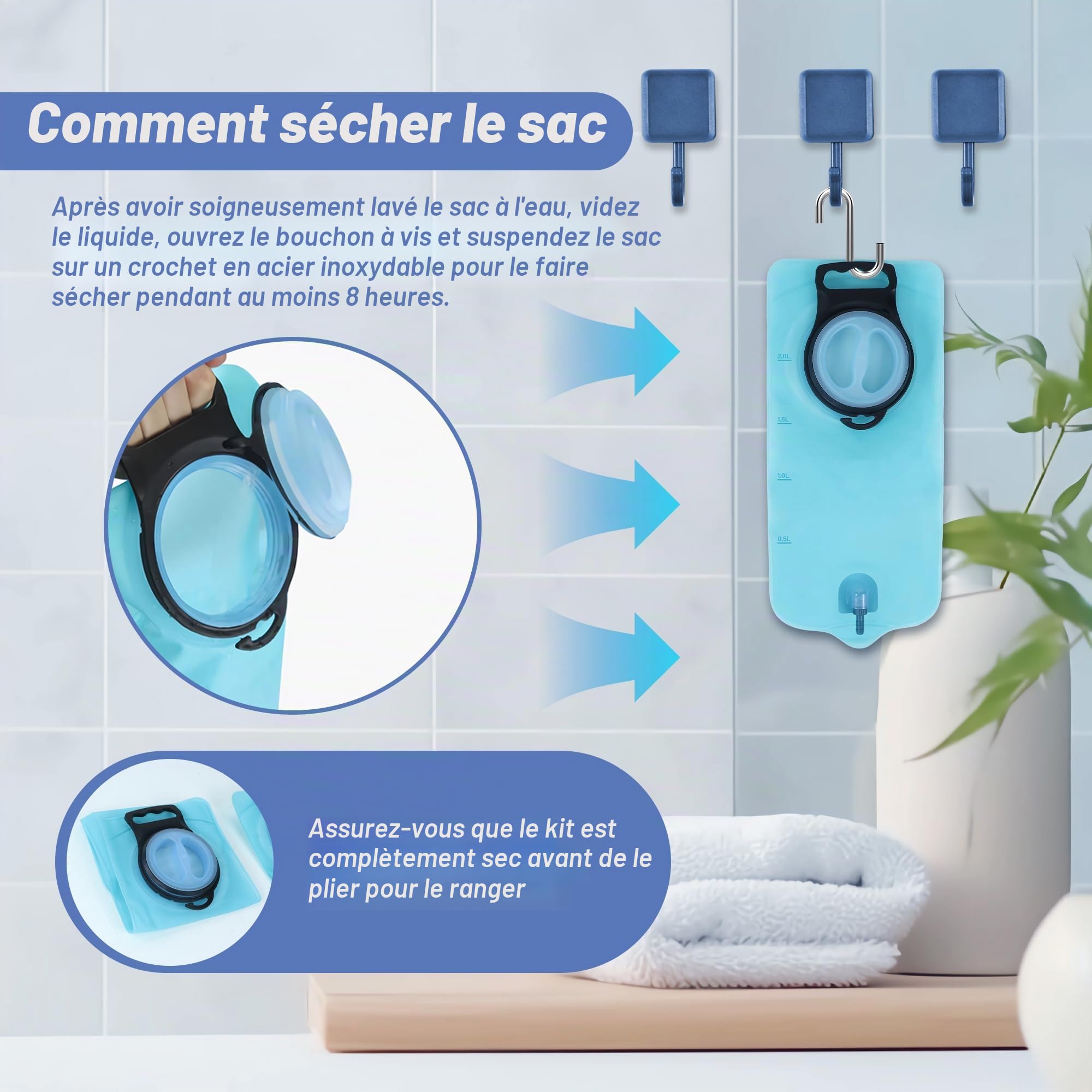 TopQuaFocus Kit de sac de douche pour lavements à la maison avec tube en silicone de 2m, sac de lavement portable pour homme et femme, nettoyage du côlon pour nettoyage du côlon