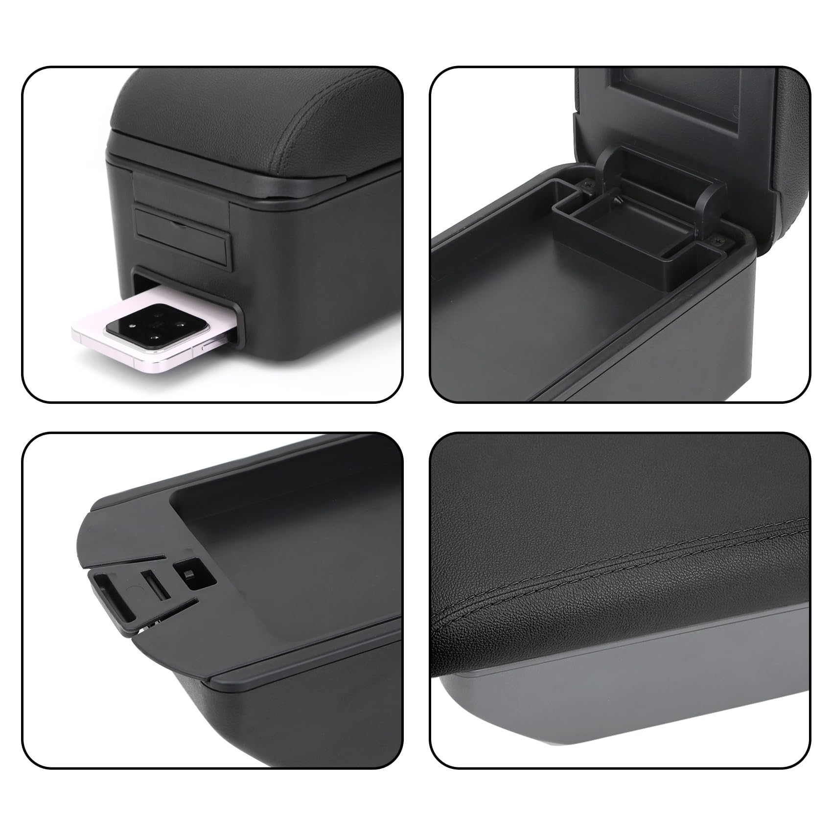 YJYWZH Apoyabrazos para Dacia Logan 2 Sandero 2 2012–2020 Logan MCV II Reposabrazos Doble Capa Consola Central Caja de Almacenamiento Negro Cuero