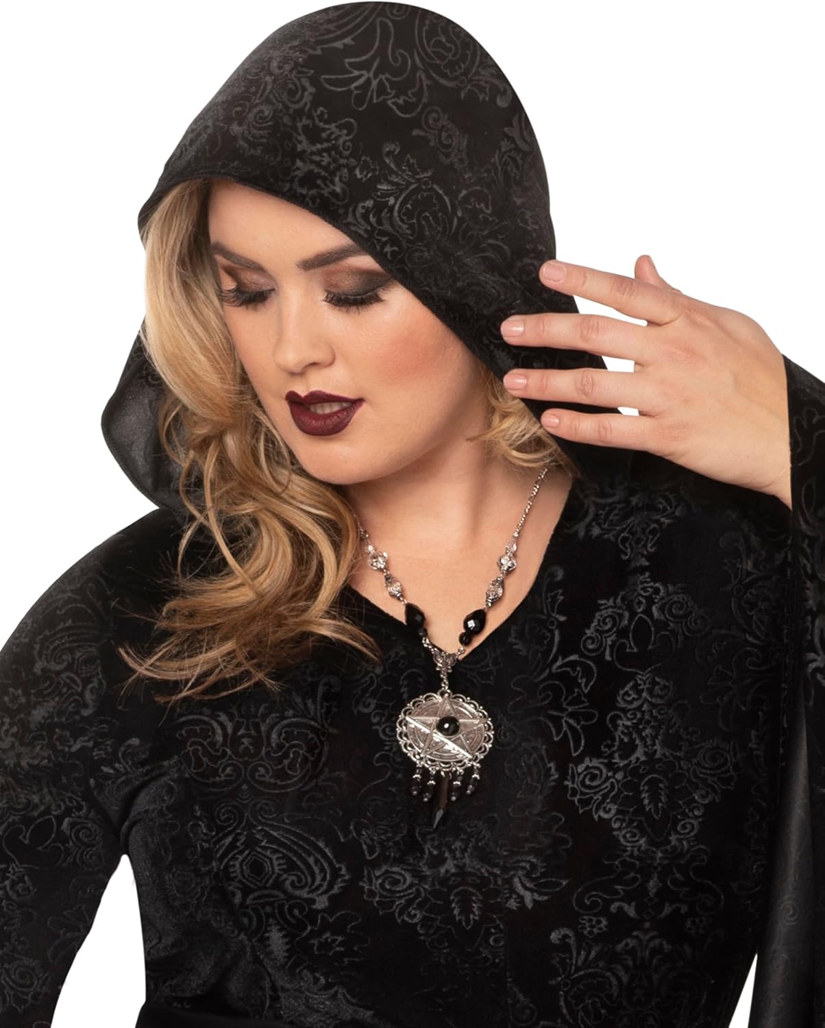 Spirit Halloween Velvet Hooded Robe | Black Robe | Robe Costume