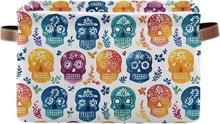 Collapsible Storage Basket Mexico Skulls Print, 1 Pack Large Capacity Foldable Open Organizer Bin Cube with PU Handle