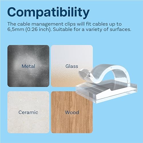 Miniatura 4 de MMOBIEL 120 clips autoadhesivos para cables, organizador de cables transparentes, organizador de cables para debajo del escritorio, pared,