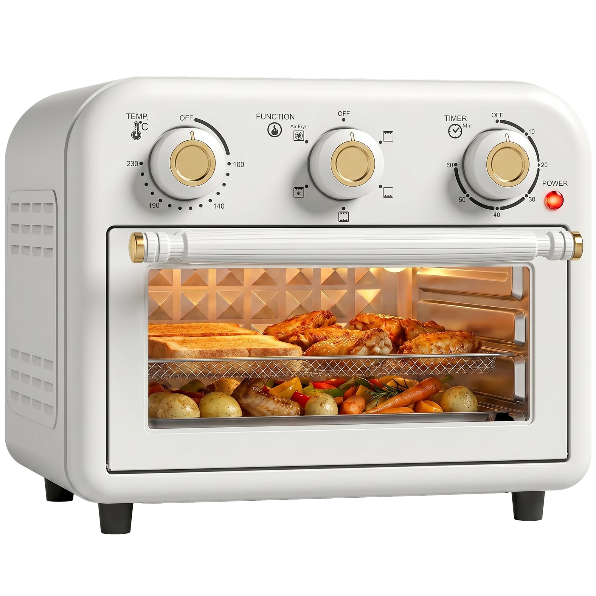 HOMCOM Air Fryer Oven with Knob Controls, 12 L, 1200W, Steel, Cream White