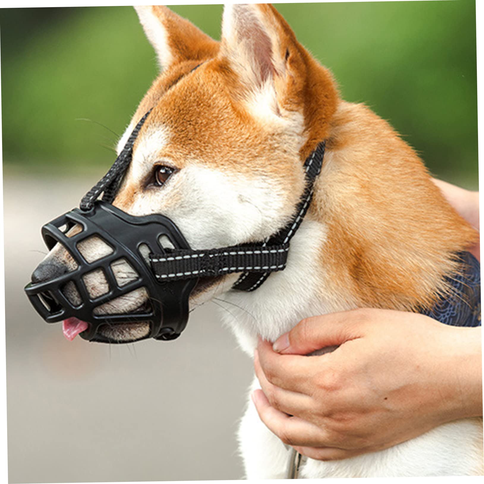 Abaodam Comfortable Dog Muzzle Breathable Dog Mouth Cover for Dogs Prevents Barking Biting Durable Material Hollow Design for Drinking Reflective Strap