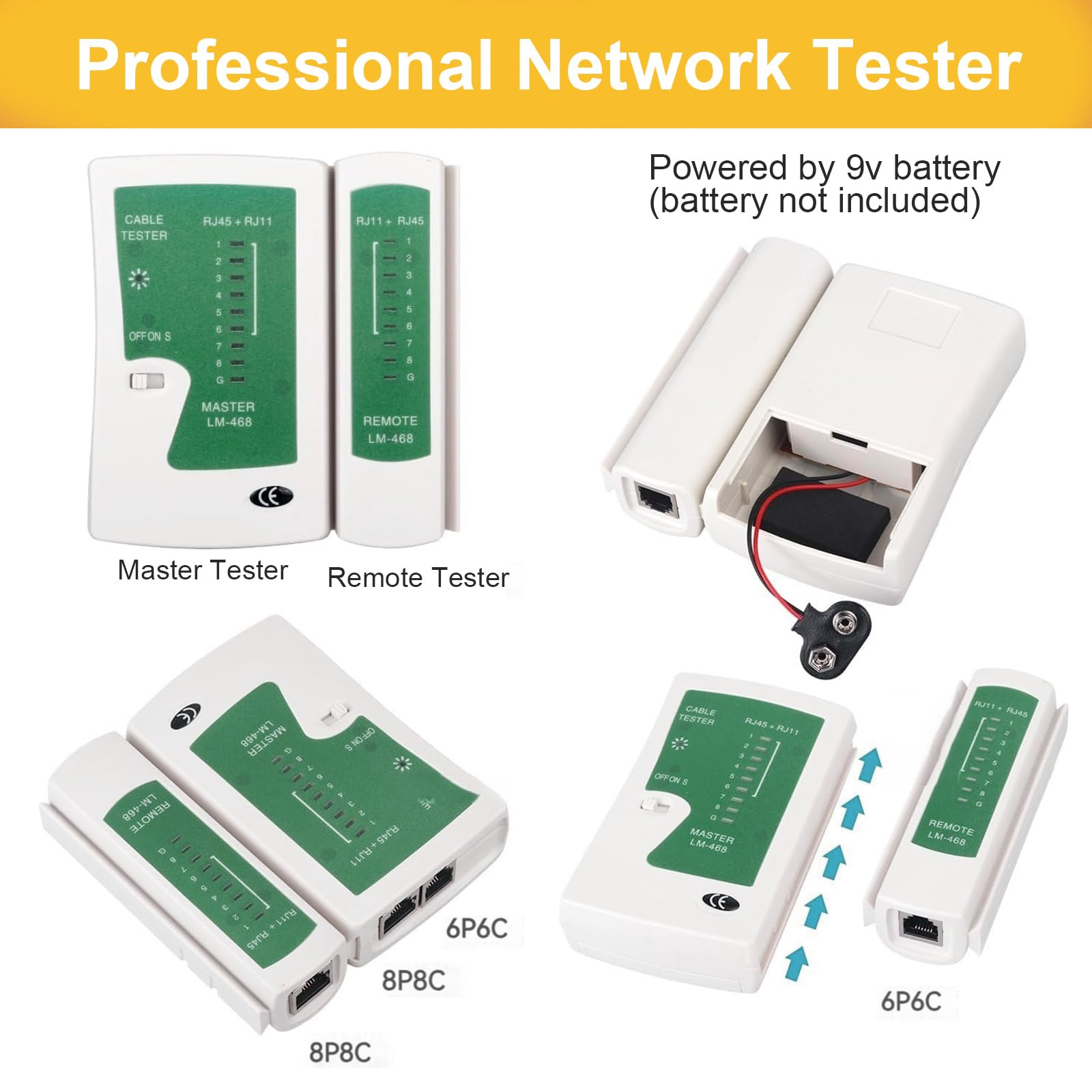 Kit d'outils réseau, pince à sertir RJ45 avec 50 fiches RJ45, testeur réseau, outil de pose LSA, pince à dénuder et kit de réparation pour câbles RJ45/RJ11/RJ12