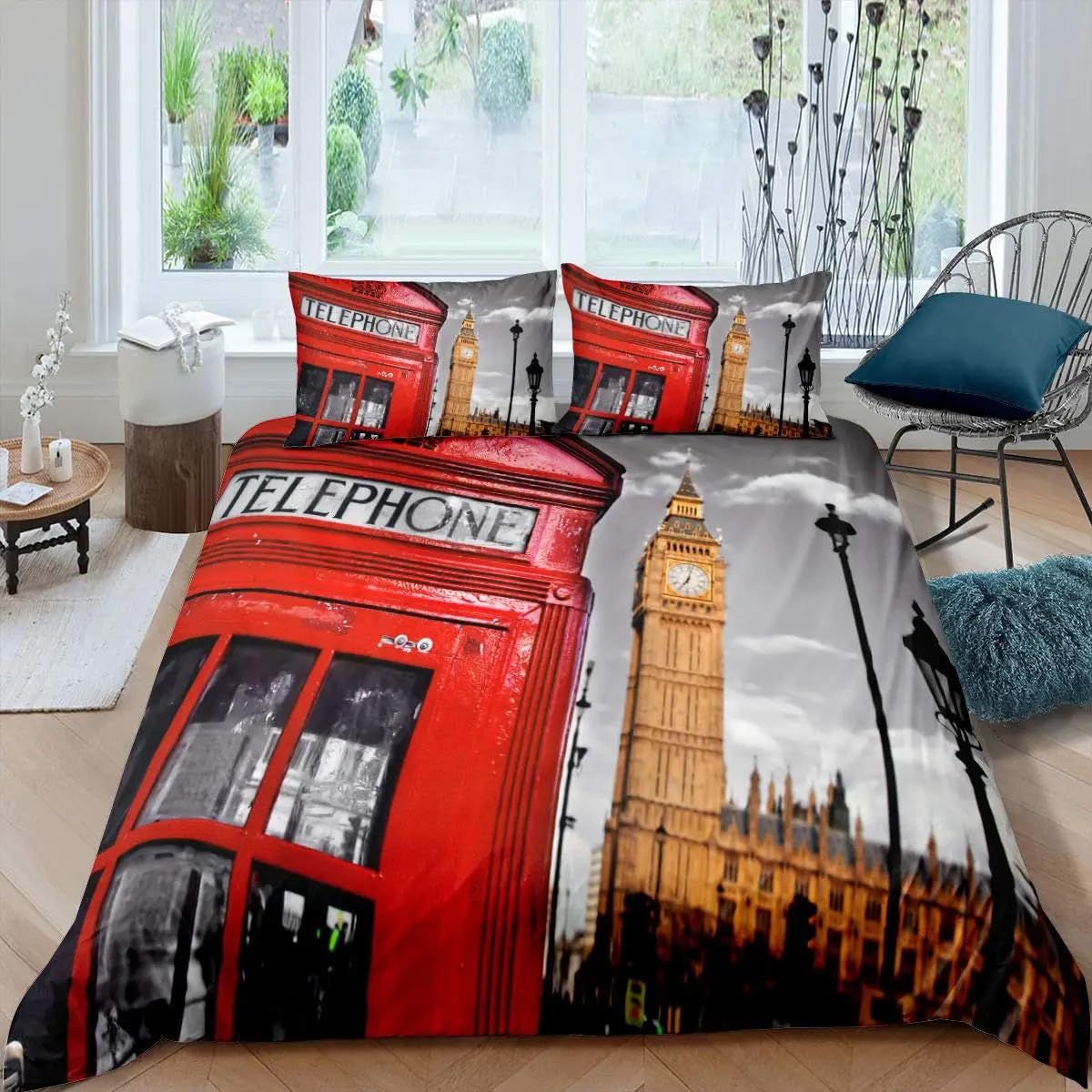 QBIDCSX King Size Duvet Cover Sets London King Size Bedding Sets Patterned Bed ding 230x220 cm and 2 Pillowcases 50x75 cm with Zipper - Warm & Ultra Soft Brushed Microfiber