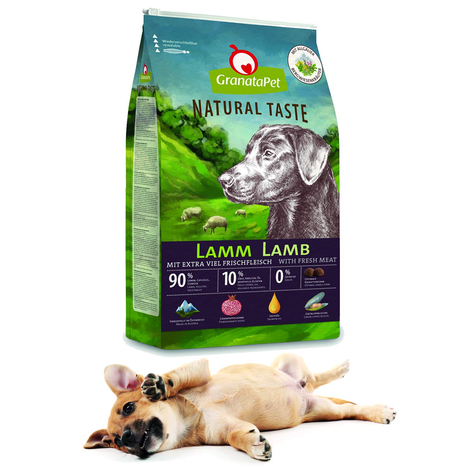 GranataPet Natural Taste jagnięcina, sucha karma dla psów, bez zbóż i bez dodatków cukru, pełnoporcjowa karma dla dorosłych psów, 12 kg