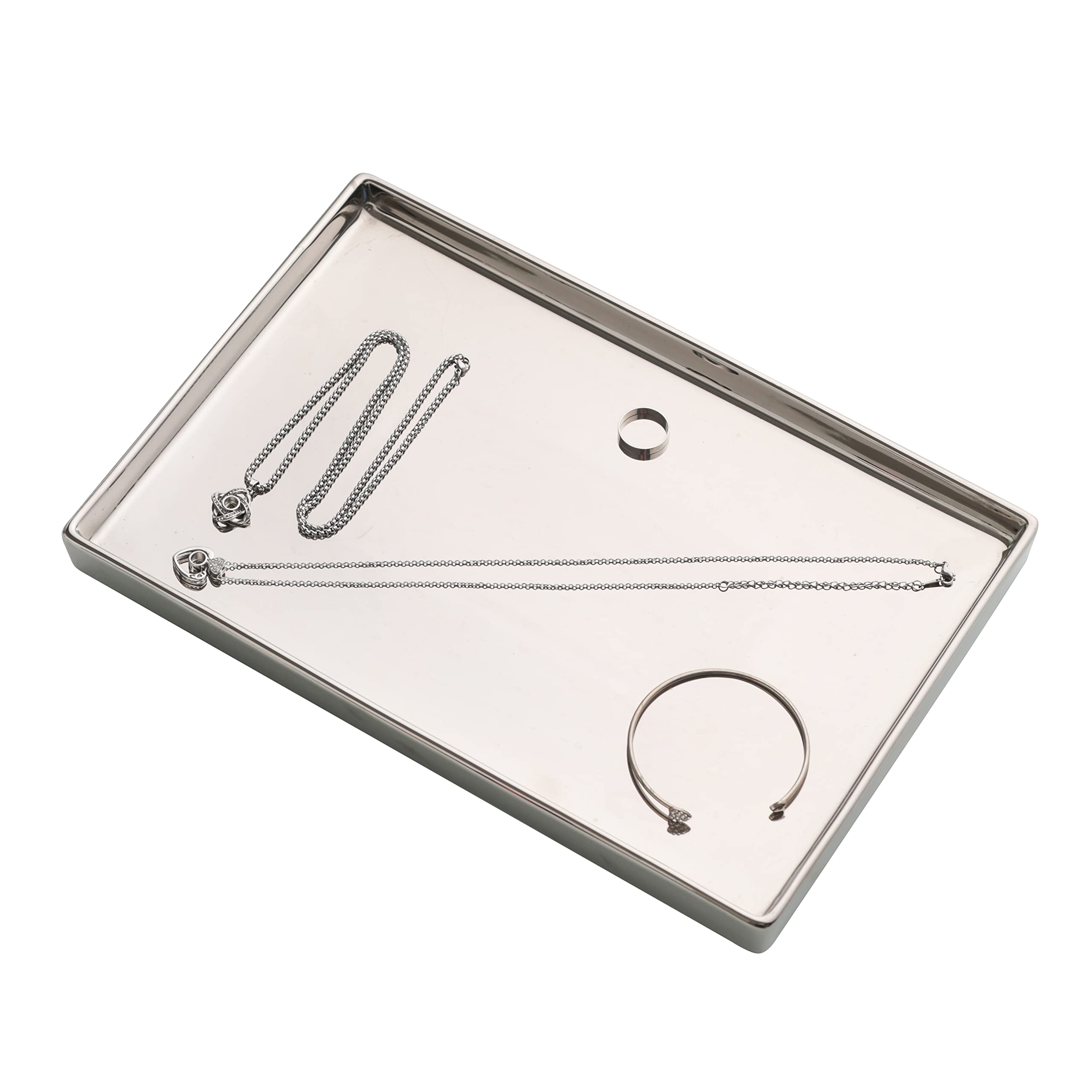 Redelaenor Silver Ceramic Jewelry Mirror Tray Vanity Holder Rectangular Mini Small Medium Large