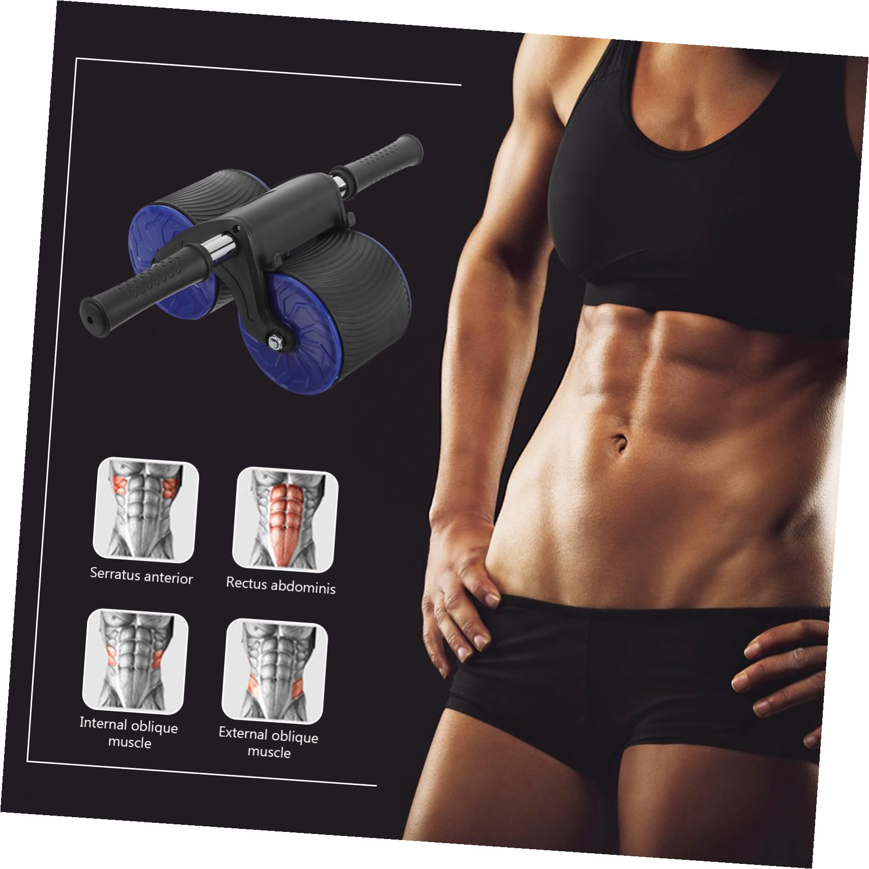 GANAZONO Rodillo Abdominal con Ruedas Antideslizantes y Cojín Equipo Fitness Profesional para Casa y Gimnasio Entrenamiento Muscular Eficaz para Abdominales y Yoga de Azul