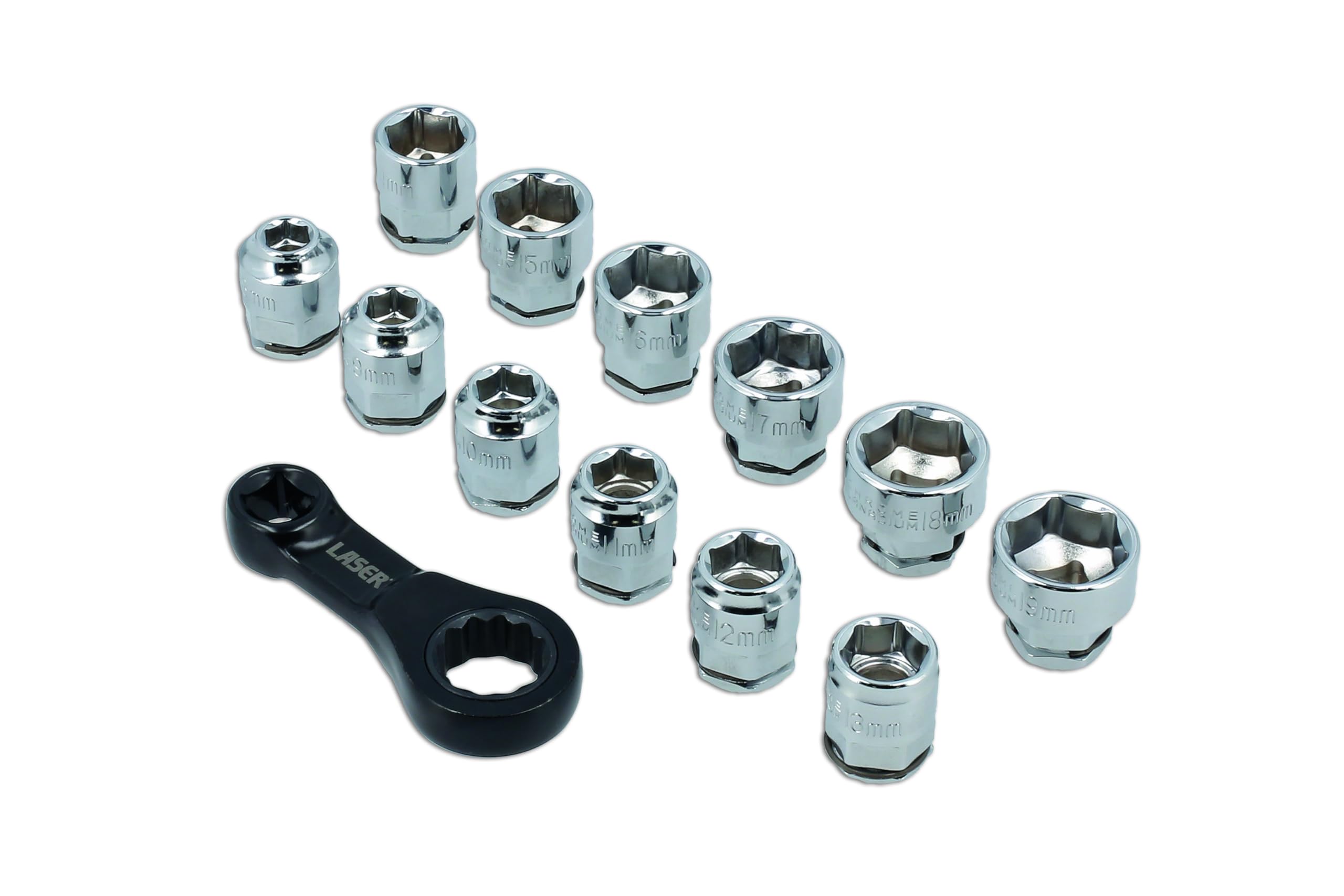 Laser 9138 Adapter momentu obrotowego z grzechotką z płytkimi gniazdami 13 szt