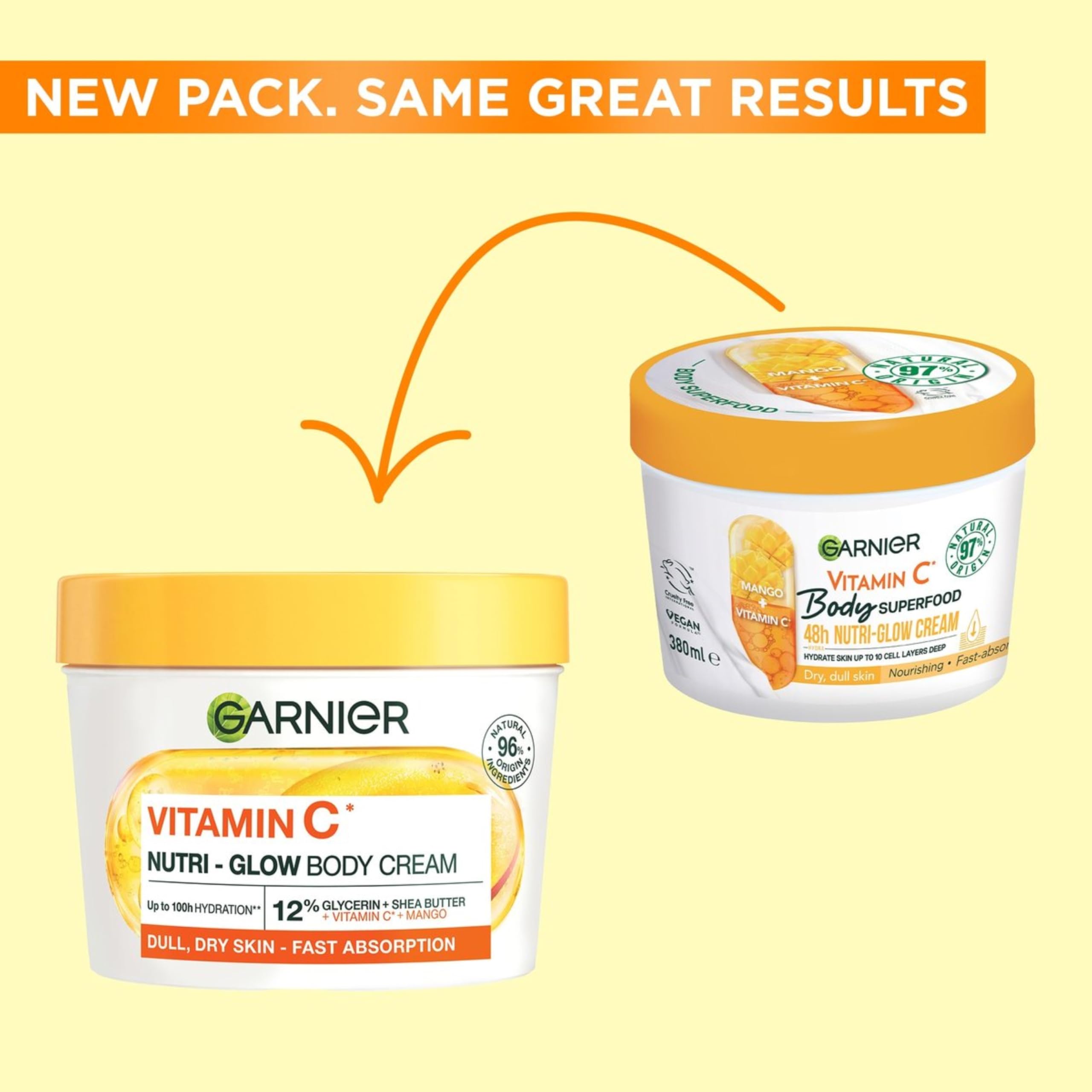 Garnier Vitamin C* Nutri – Glow Body Cream, for Dry & Dull Skin, Fast absorbing, Vegan Formula, Instant Skin Hydration, Approved by Cruelty Free International, 380ml — view 7