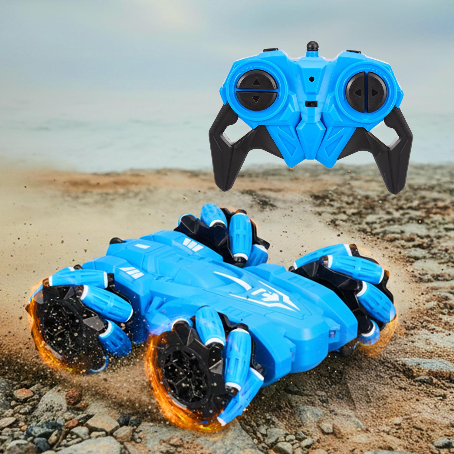 Amazon Brand - Jam & Honey Remote Control Drift Stunt Car Toy | 4x4 RC Car for Kids & Adult | High Speed Racing Car | Omni-Directional Wheels | 360° Rotation | RGB Lights Music | Blue-image-11