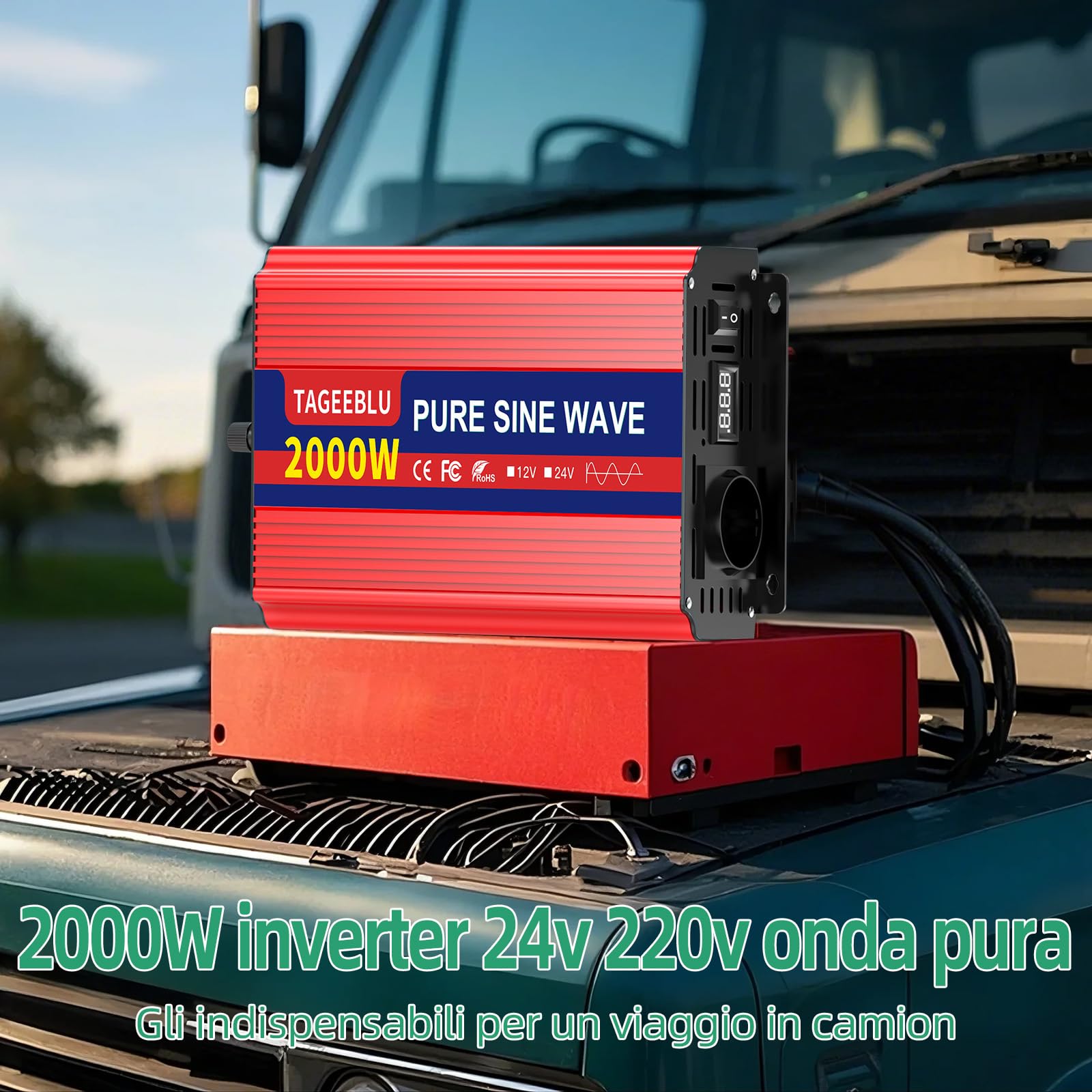 2000w Inverter 24v 220v Onda Pura con Display LCD & EU Presa