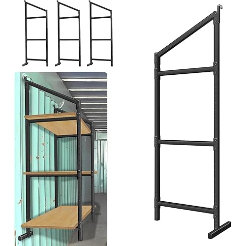 4 Pack Shipping Container Shelves Bracket with 60"(H) X 24"(W), DIY Adjustable 3-Tier Shipping Container Shelving for Heavy Duty Trailer Universal,1300LBS Capacity
