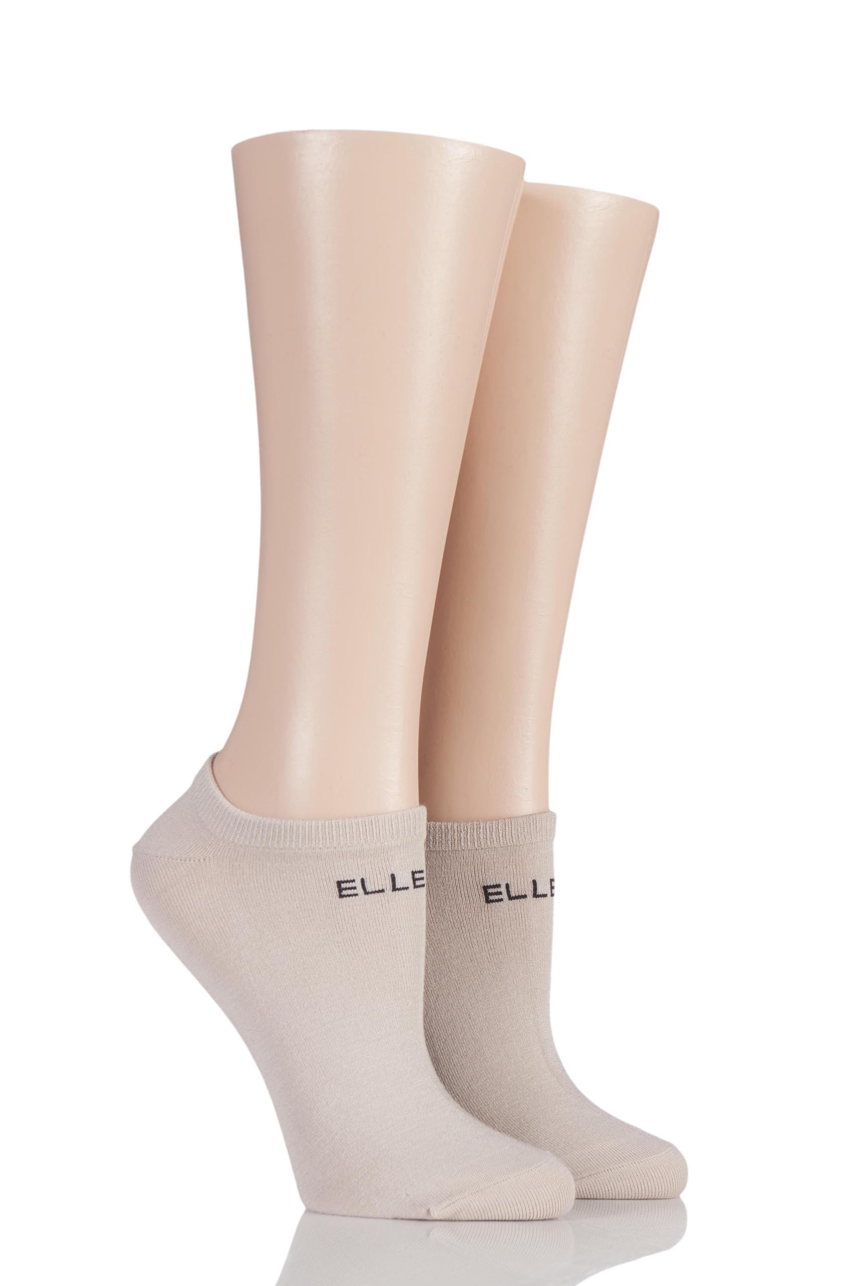 Elle Women's Neutrals Plain Patterned And Striped Bamboo No Show Socks Pack Of 2 4-8
