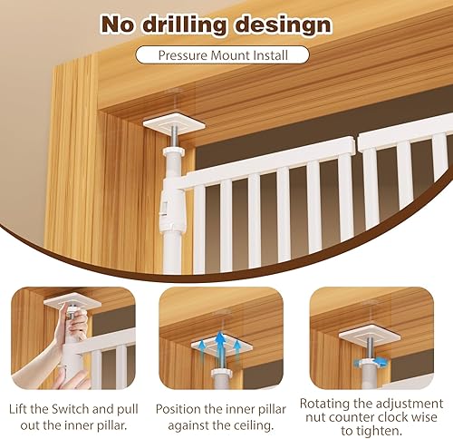 Miniatura 2 de Puerta para gatos extra alta de 74.8"-90.5" para puerta, cierre automático, montaje a presión sin taladro, con 3 pilares de soporte y puerta doble,
