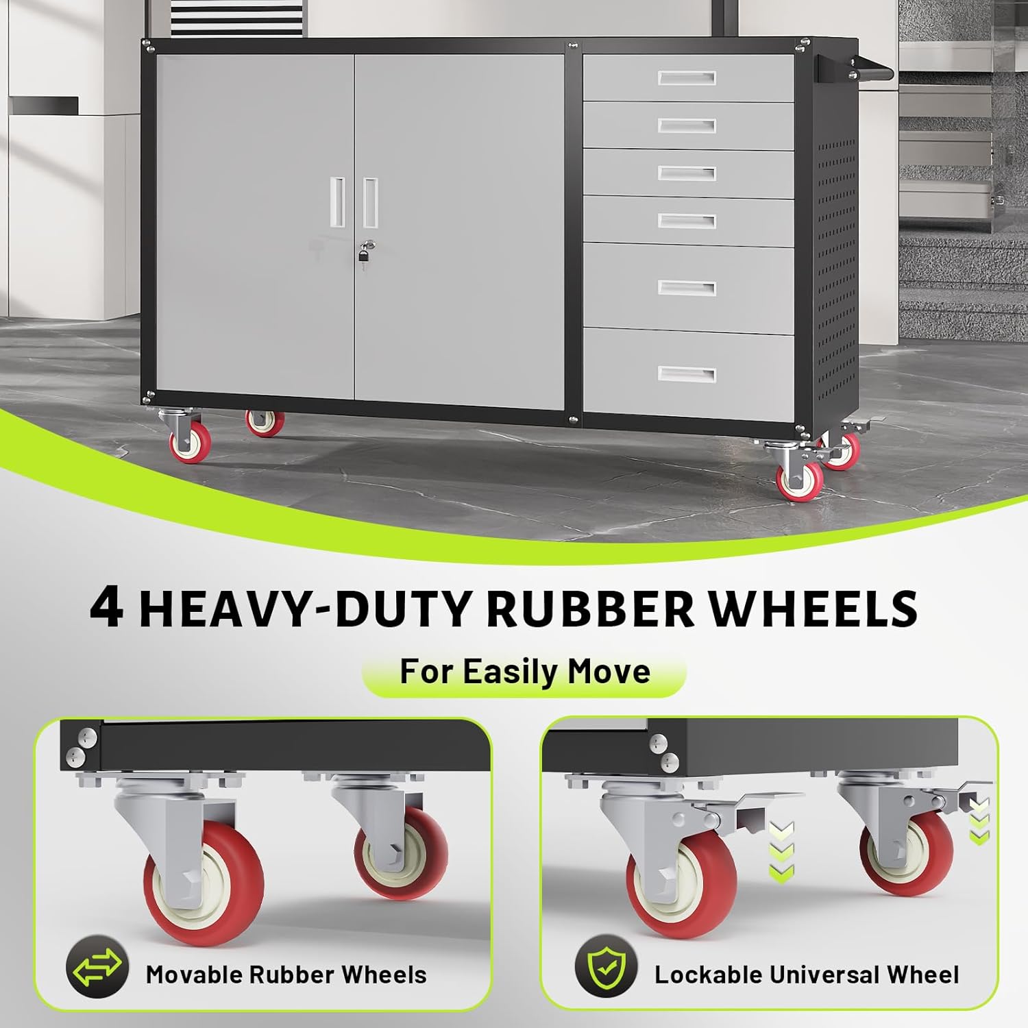 55"W Heavy Duty Rolling Workbench with Drawers and Storage,1000 LBS Capacity Work Bench with Lockable Cabinet & Adjustable Shelf,Garage Workbench with Pegboard & Wheels for Garage/Repair Shop