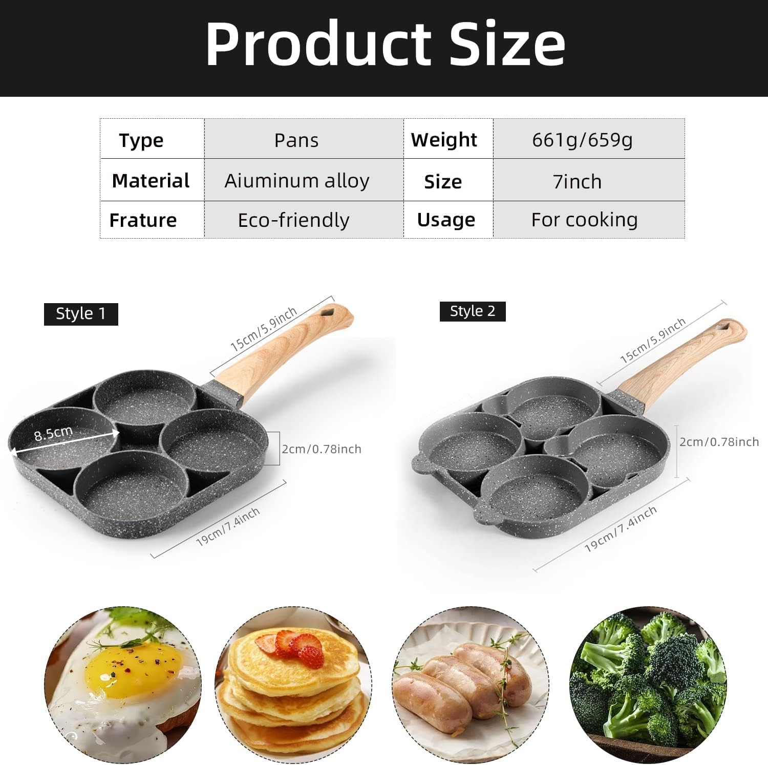 Omelet Pan,Pan Nonstick Pancake Pan,Egg Frying Pan,2/4 Holes Frying Pot Pan Thickened Kitchen Omelet Non-Stick Egg Poacher Pancake Crepe Steak Cooking Ham Breakfast Maker