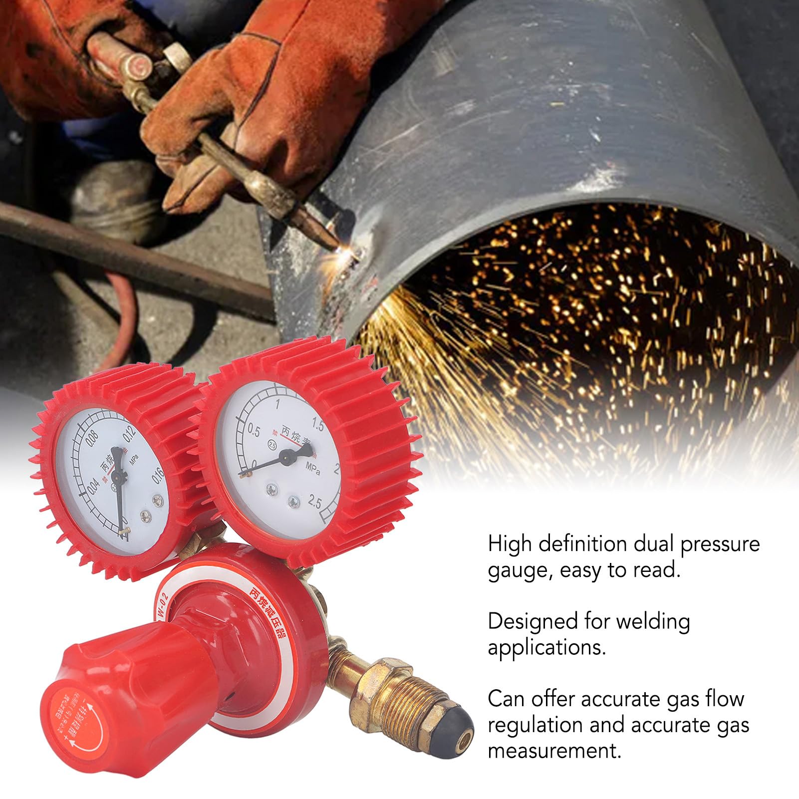 Shockproof Pressure Gauge, Display Welder Gas Regulator with Protective Film