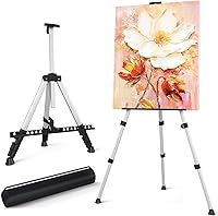 Portable Adjustable 66" Art Easel Stand - Aluminum Tripod for Painting, Canvas Display, Kids & Adults w/ Carry Bag - Silver
