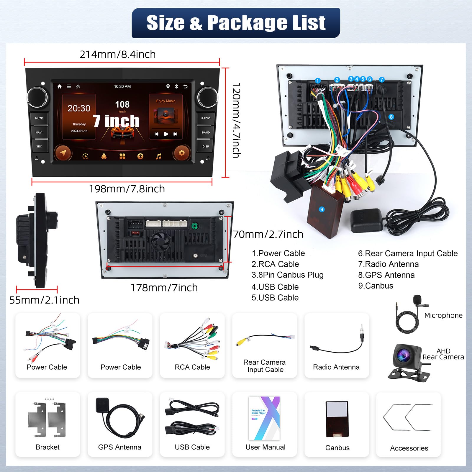 SIXTOP 2G+64G Android 13 Carplay Android Auto 2Din Radio für Opel Astra Antara Vectra Corsa Zafira Meriva Combo Autoradio Mit Bildschirm 7 Zoll mit Bluetooth FM RDS WiFi GPS EQ SWC Rückfahrkamera