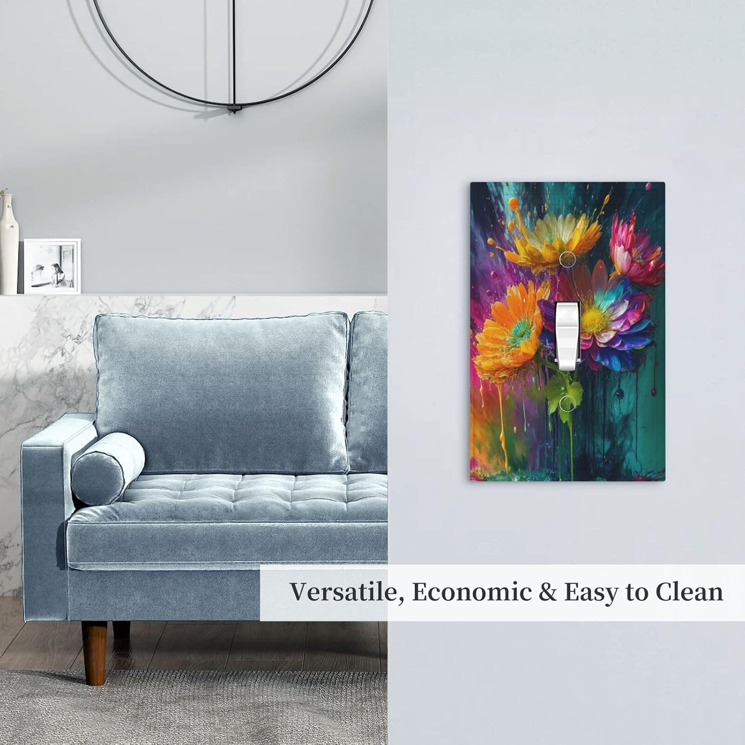 Decorative Art Light Switch Covers Oil Painting Style Flowers 1 Gang Single Toggle Single Duplex Outlet Wall Plate Switchplate Electrical Faceplate 4 Packs Combination Design