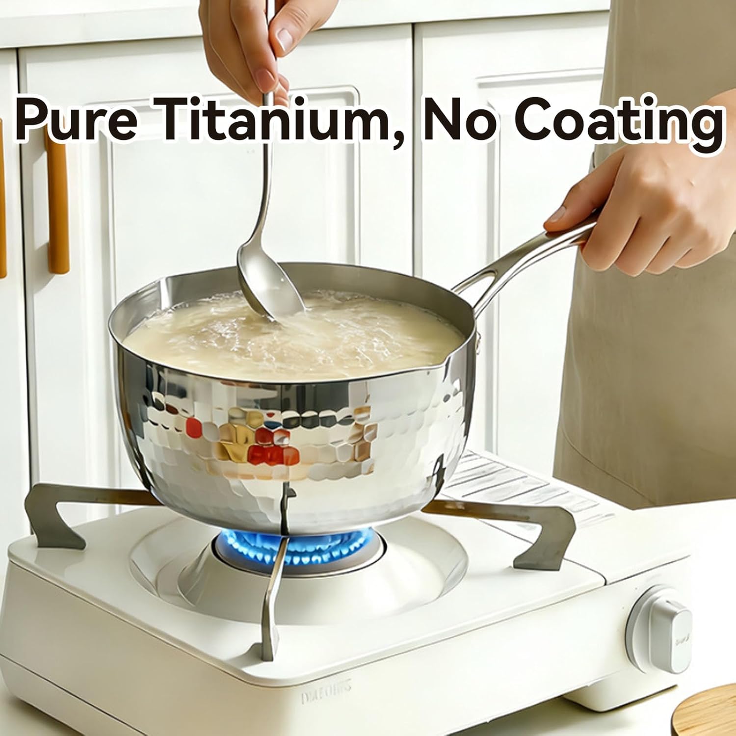 Titanium Saucepan, Upgrade Non Stick Pure Titanium Pans, Multipurpose Sauce Pan for Cooking, Ultra-Durable, Scratch-Resistant, Dual-Pour Spouts Design, Compatible with All Cooktops,With steame