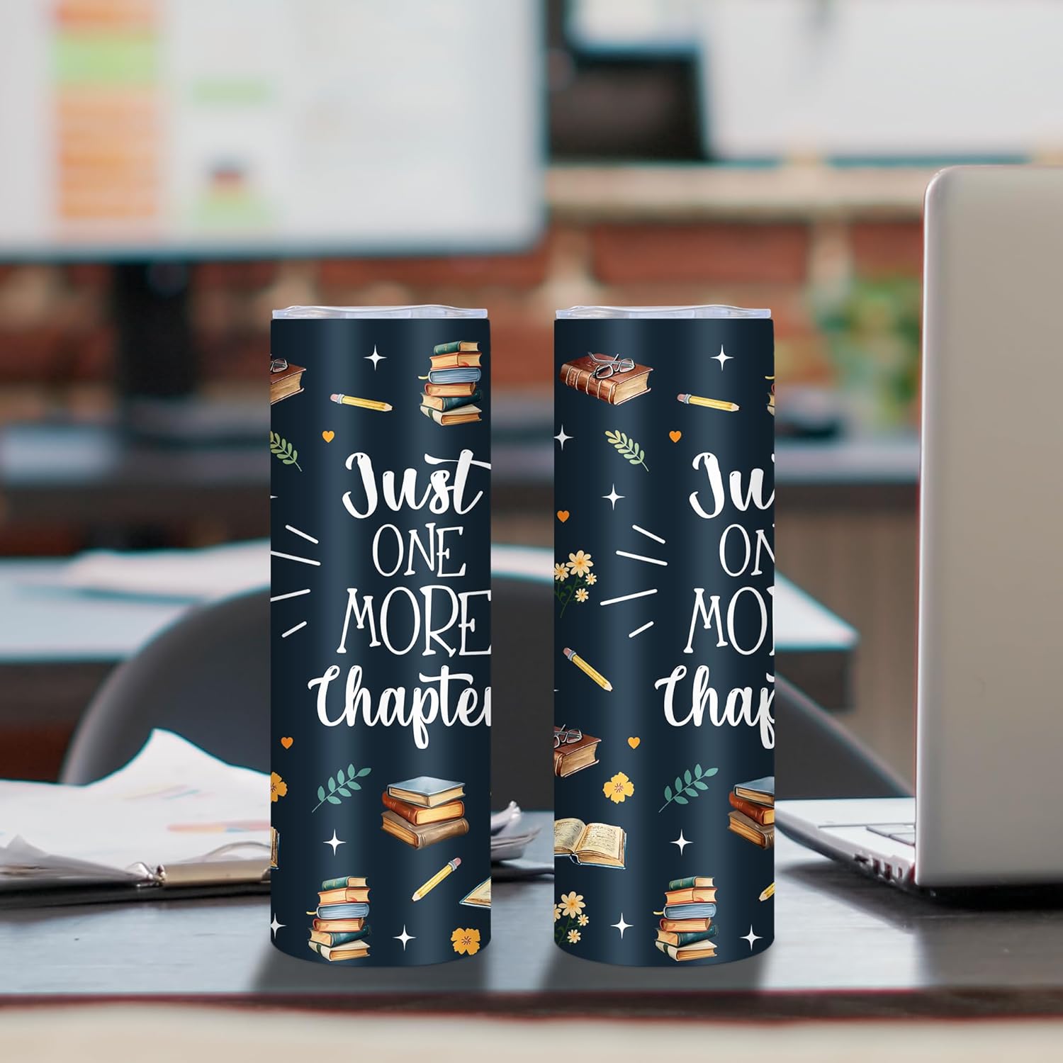 Book Lover Gifts for Women, 20 Oz Just One More Chapter Tumbler, Gifts for Readers Bookworm Librarian Nerd, Bookish Gift for Thanksgiving Christmas, Chapter Skinny Tumbler with Straw, 1 PCS - Image 2