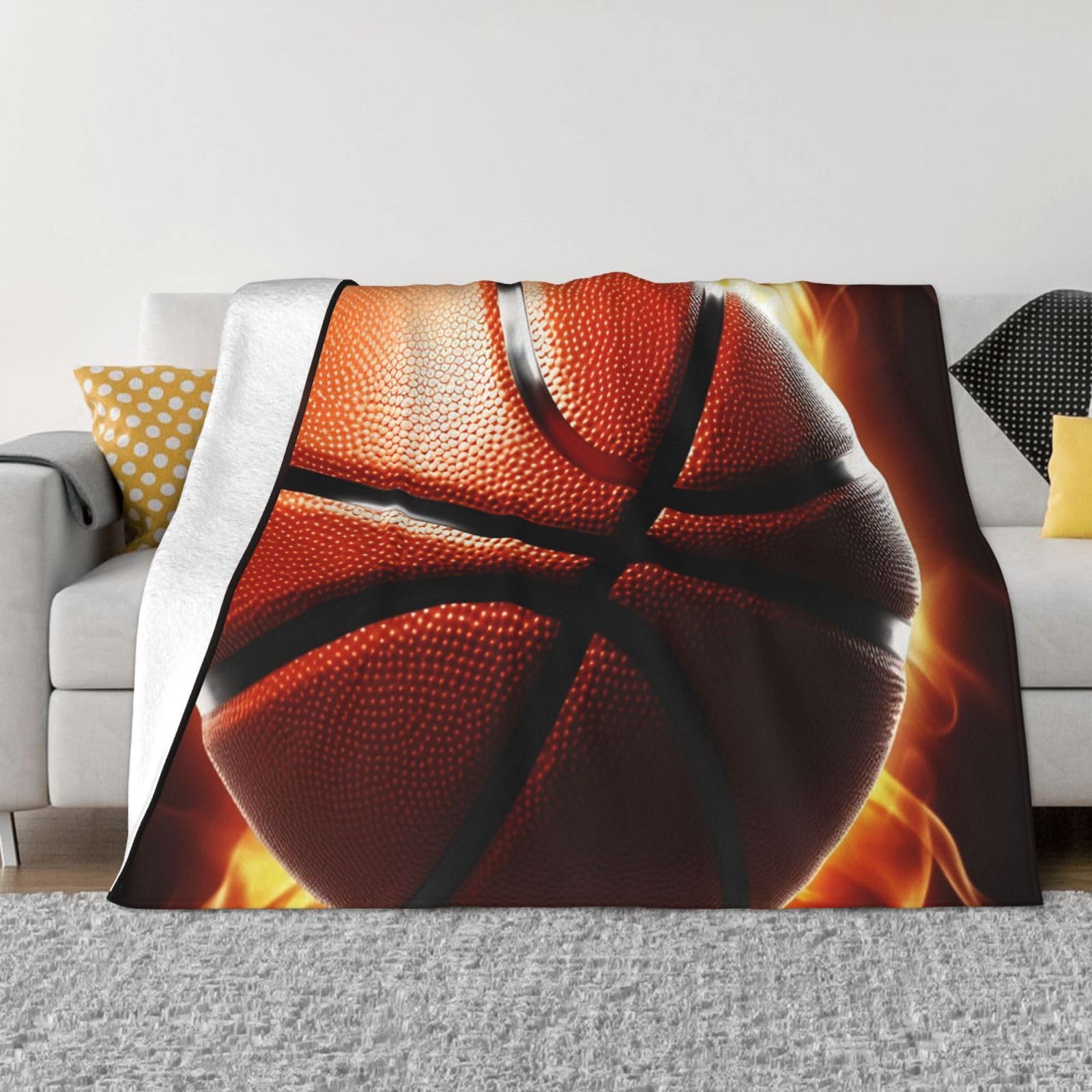 Couverture en micro polaire 127x101 cm plaid flanelle basket-ball pour lit et canapé