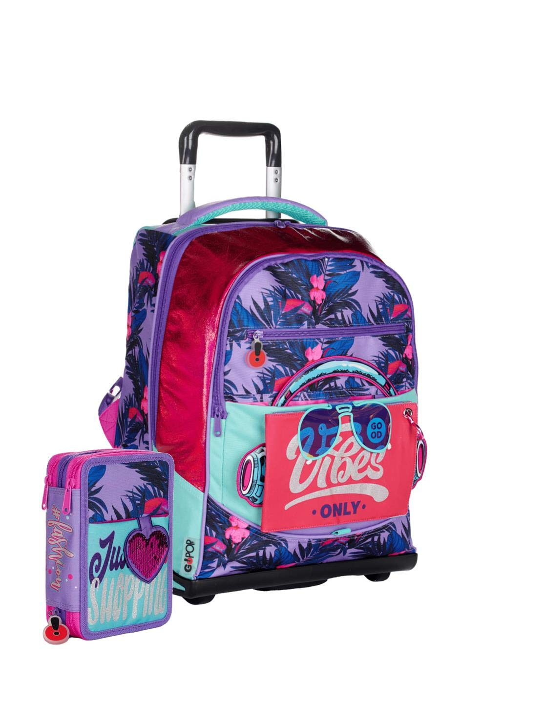 Gopop Schoolpack Zaino Trolley Love Fashion Scuola 47x34x23 cm + Astuccio Completo 3 Zip