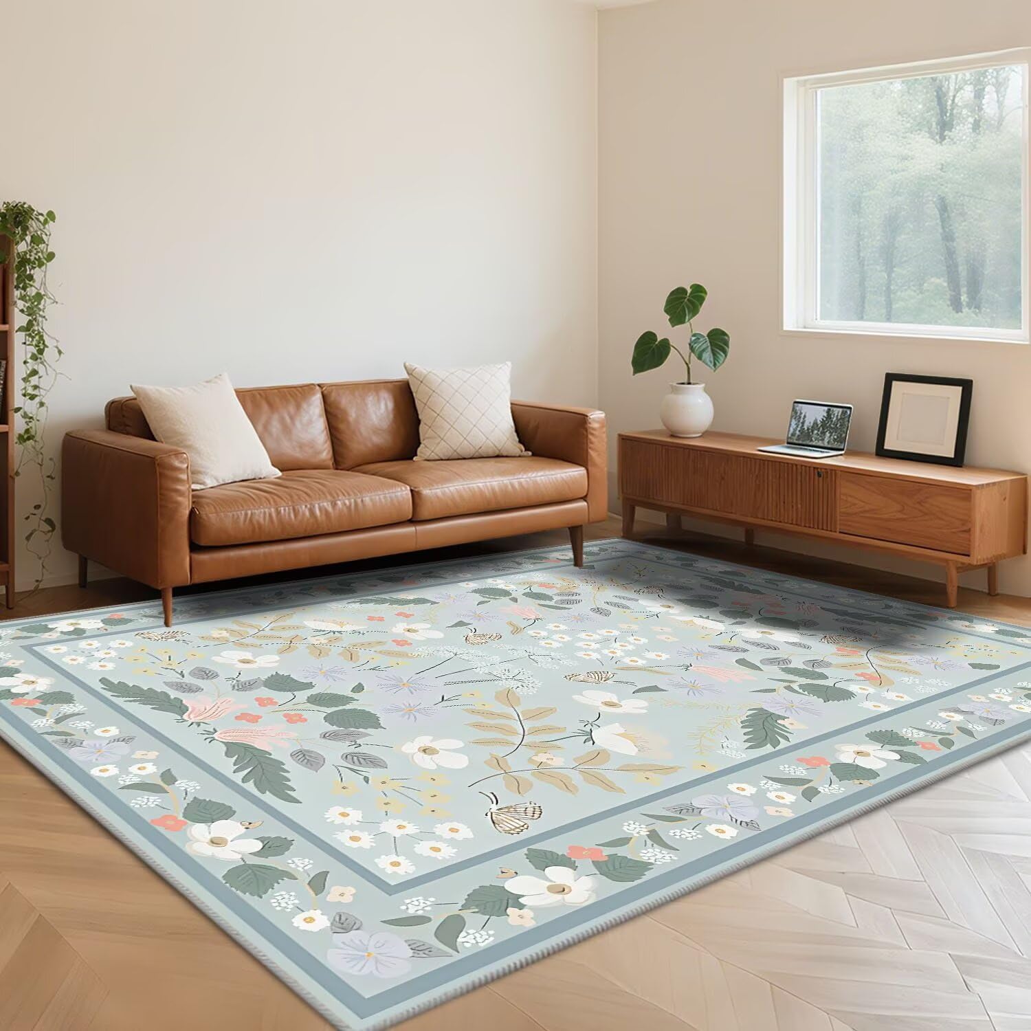Tapis antidérapant lavable en machine bleu 100x200 cm pour chambre, salon et couloir