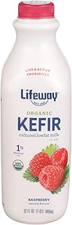 Lifeway Organic Lowfat Kefir, Raspberry, 32 Ounce, 11g Protein, 12 Live Active Cultures