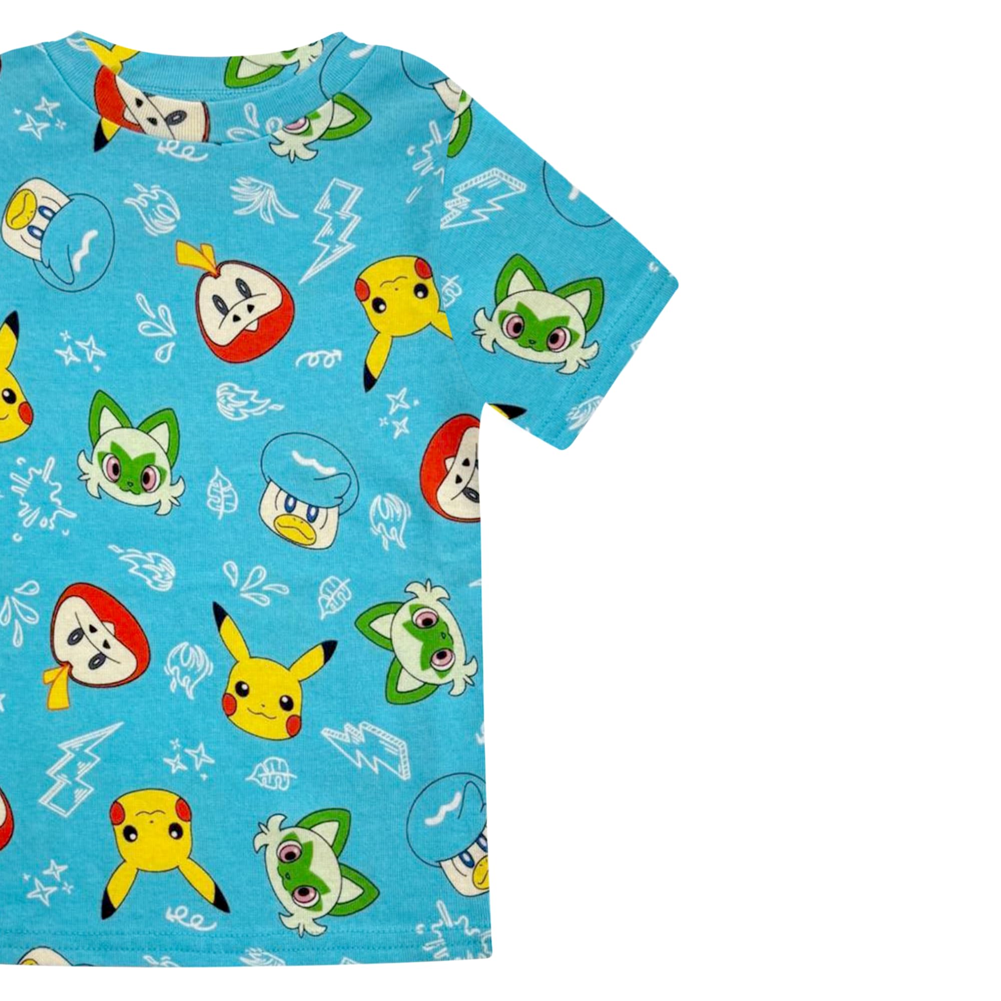 Pokémon - Set pigiama per ragazzi - Set pigiama a maniche corte e pantaloncini, 100% cotone, pigiama estivo per bambini, vestibilità aderente, bianco blu, 8, Bianco blu, 8