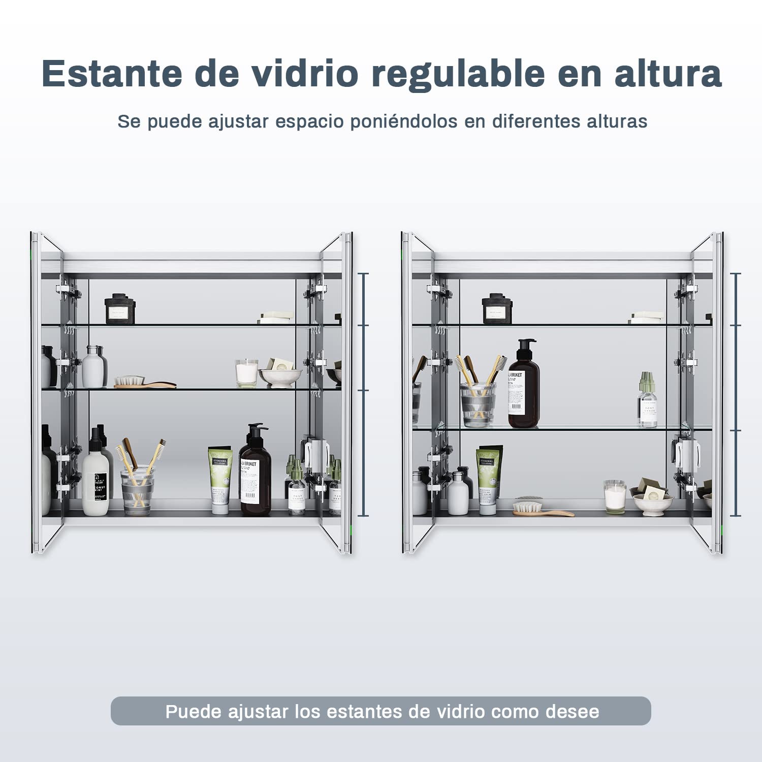 SONNI Armario Espejo Baño con Luz 65 x 65 cm Bisagra Conductora Antivaho,Interruptor Táctil,2 Puertas,Espejo de Baño con Armario y LED,Aluminio y Enchufe para Afeitadora