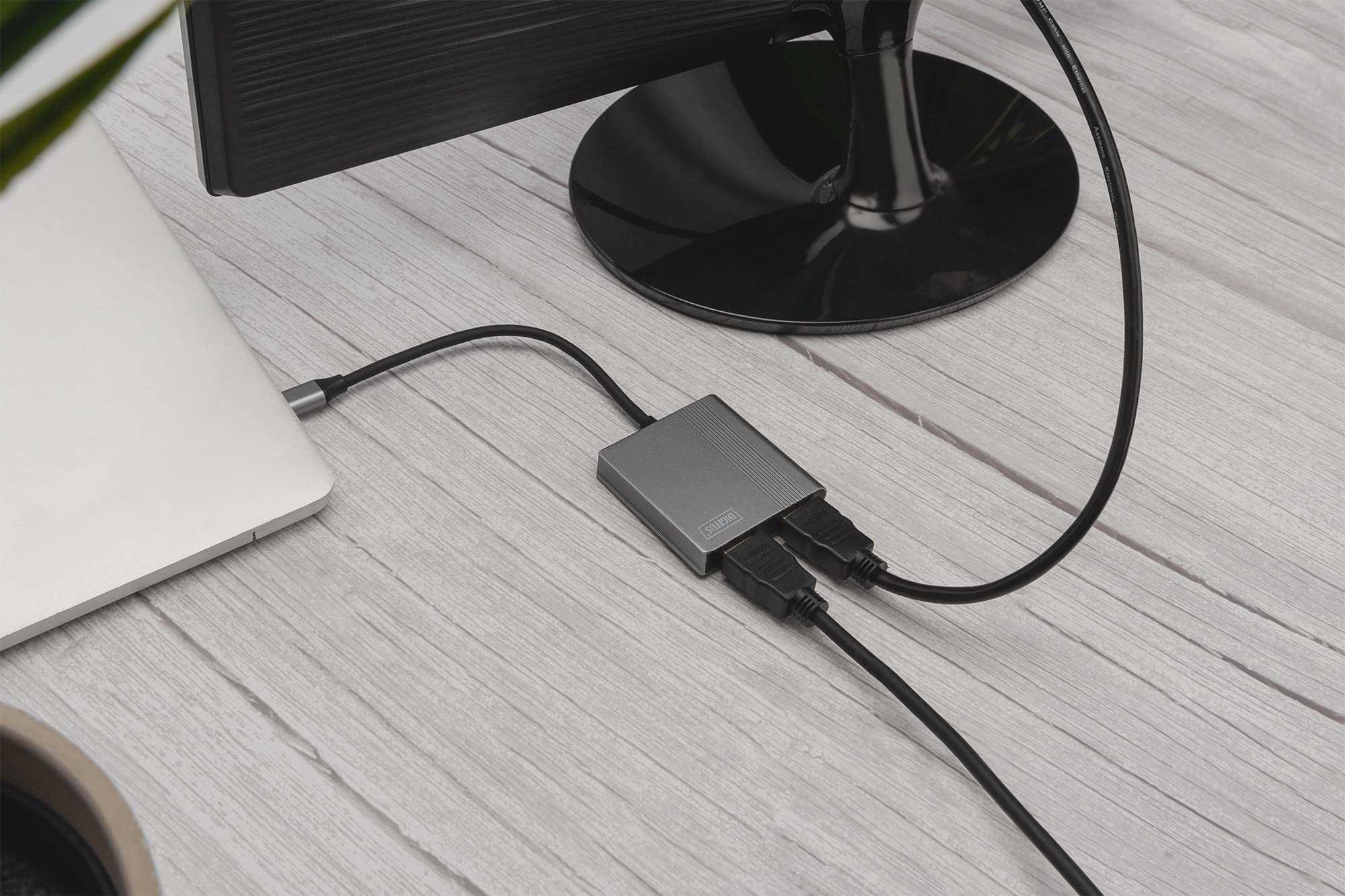 DIGITUS Adapter graficzny USB-C - USB-C do 2x HDMI - UltraHD 4K/60Hz - Obsługa SST/MST - Długość kabla 18 cm - Plug & Play - Szary