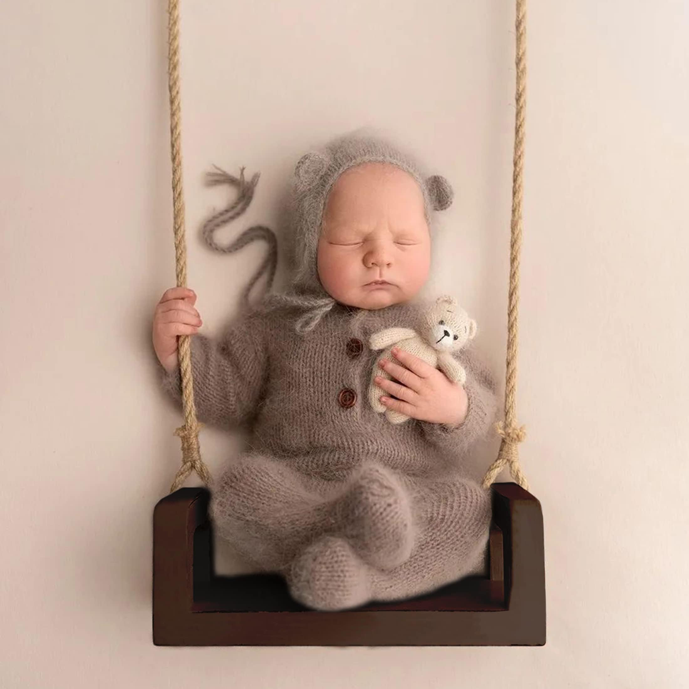 Accessoires de photographie pour nouveau-né - Balançoire en bois - Accessoire de photographie pour bébé - Accessoire de photographie pour nouveau-né - Marron