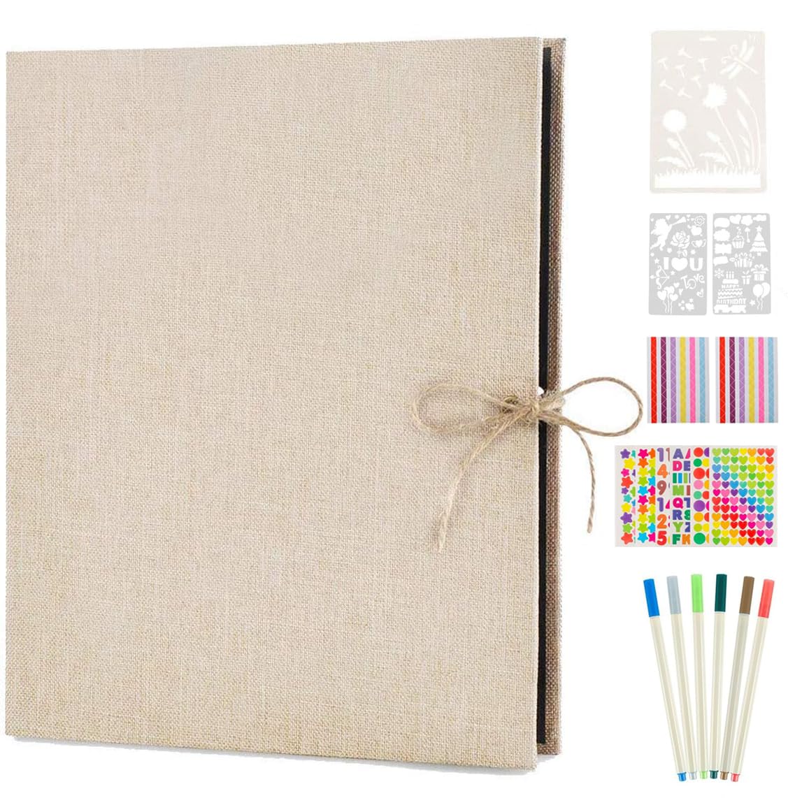 Boic Fotoalbum zum Selbstgestalten 60 Schwarze Seiten, DIY Leinen Fotoalben Scrapbook Album zum Einkleben