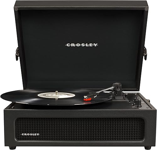 Crosley CR8017B-BK Voyager - Tocadiscos de vinilo portátil vintage con entradasalida Bluetooth y altavoces integrados, color negro