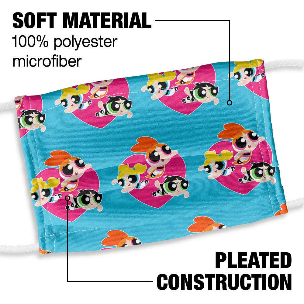 Popfunk Powerpuff Girls Kids Heart Pattern 1-Ply Reusable Face Mask Covering with Adjustable Nose Wire
