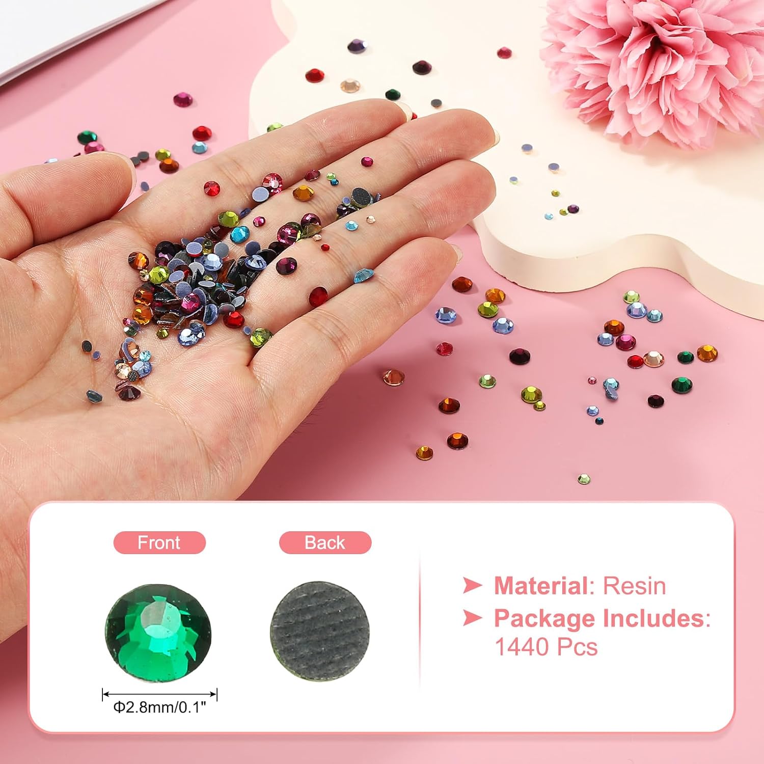uxcell 2880 Pcs Hotfix Rhinestone Flatback 2.8mm Gem Crystal Round Resin Trims Beads Gem for Crafts Clothes DIY Decoration Nail Art, (SS10, Dark Green) - Image 2