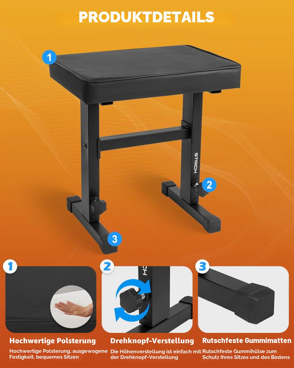 STRICH Klavierbank verstellbar, Musik Keyboard Bank Sitz, Klavierstuhl mit gepolstertem Kissen für Musiker, Schwarz, SPB-M50 (PU-Leder)